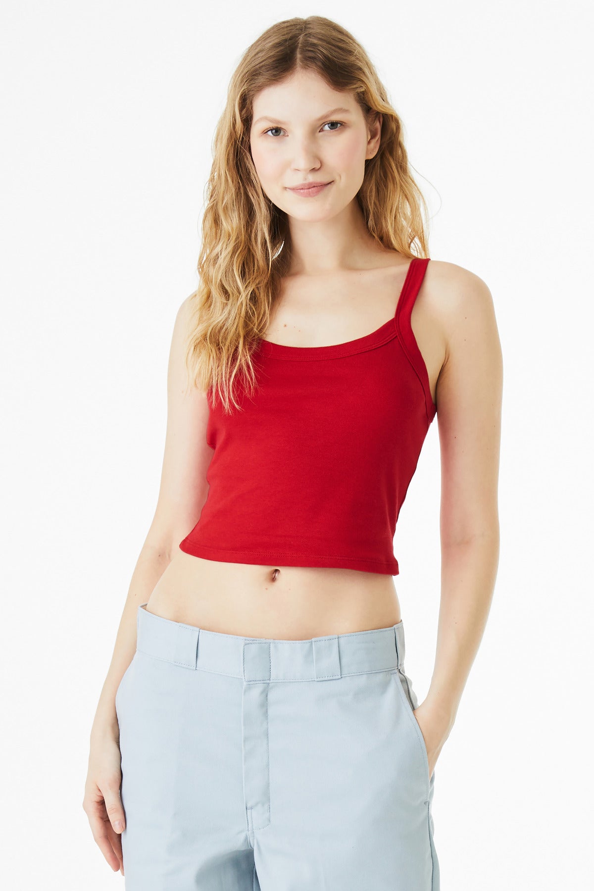 Front View of SdRedBlend BELLA+CANVAS Women's Micro Rib Spaghetti Strap Tank BC1012