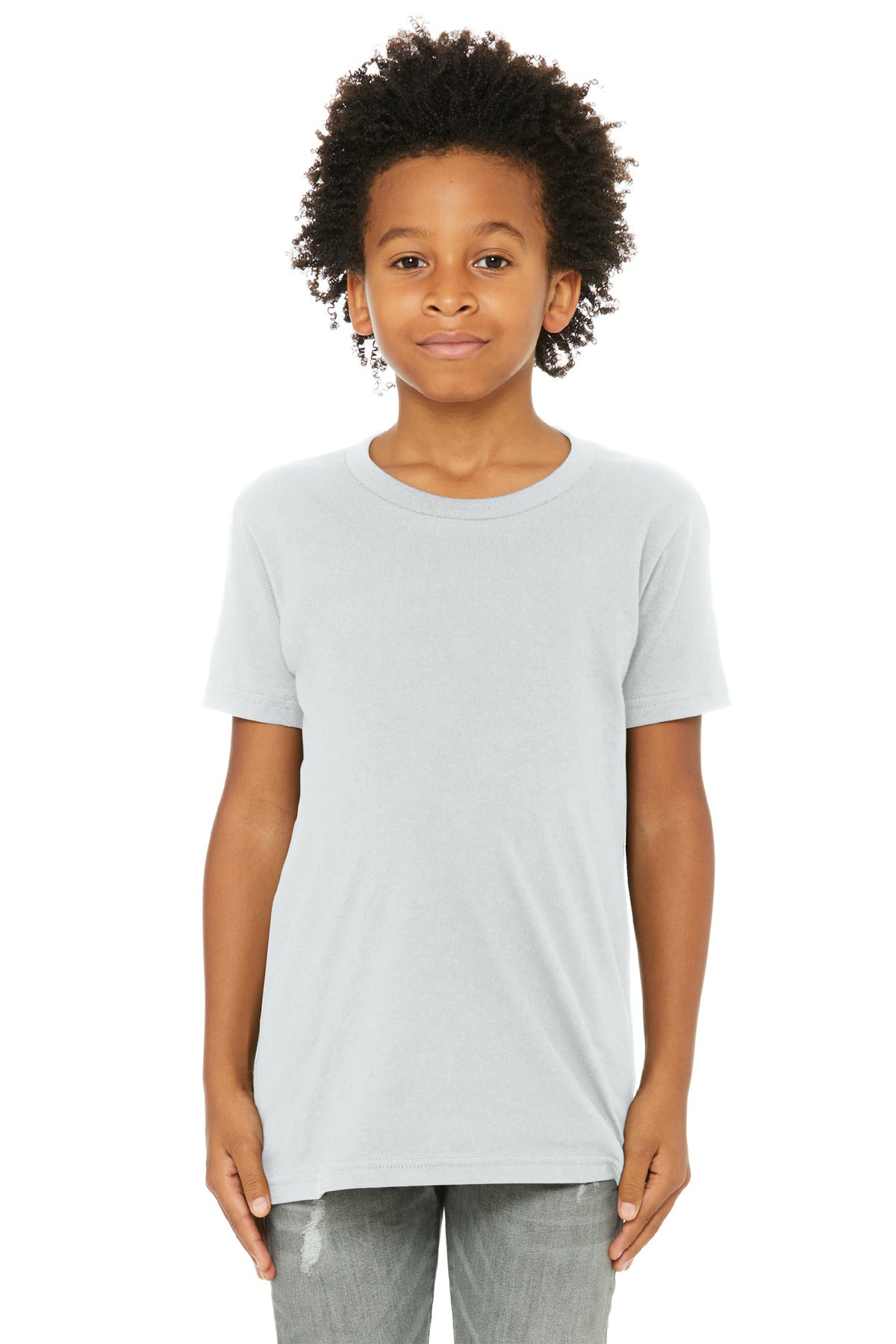 Front View of Silver BELLA+CANVAS Youth Jersey Short Sleeve Tee. BC3001Y