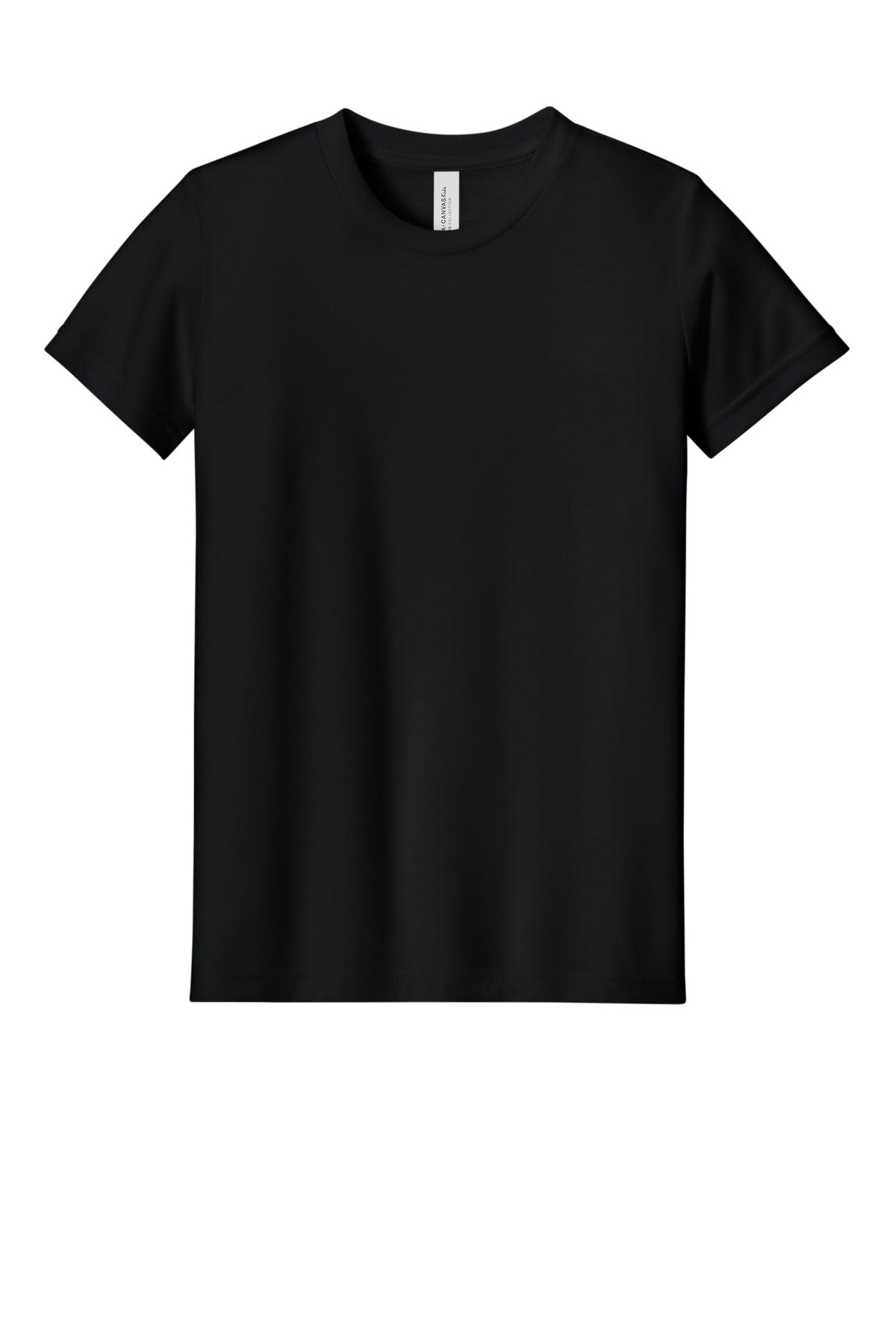 Front View of Sld Black TB BELLA+CANVAS Youth Triblend Short Sleeve Tee. BC3413Y