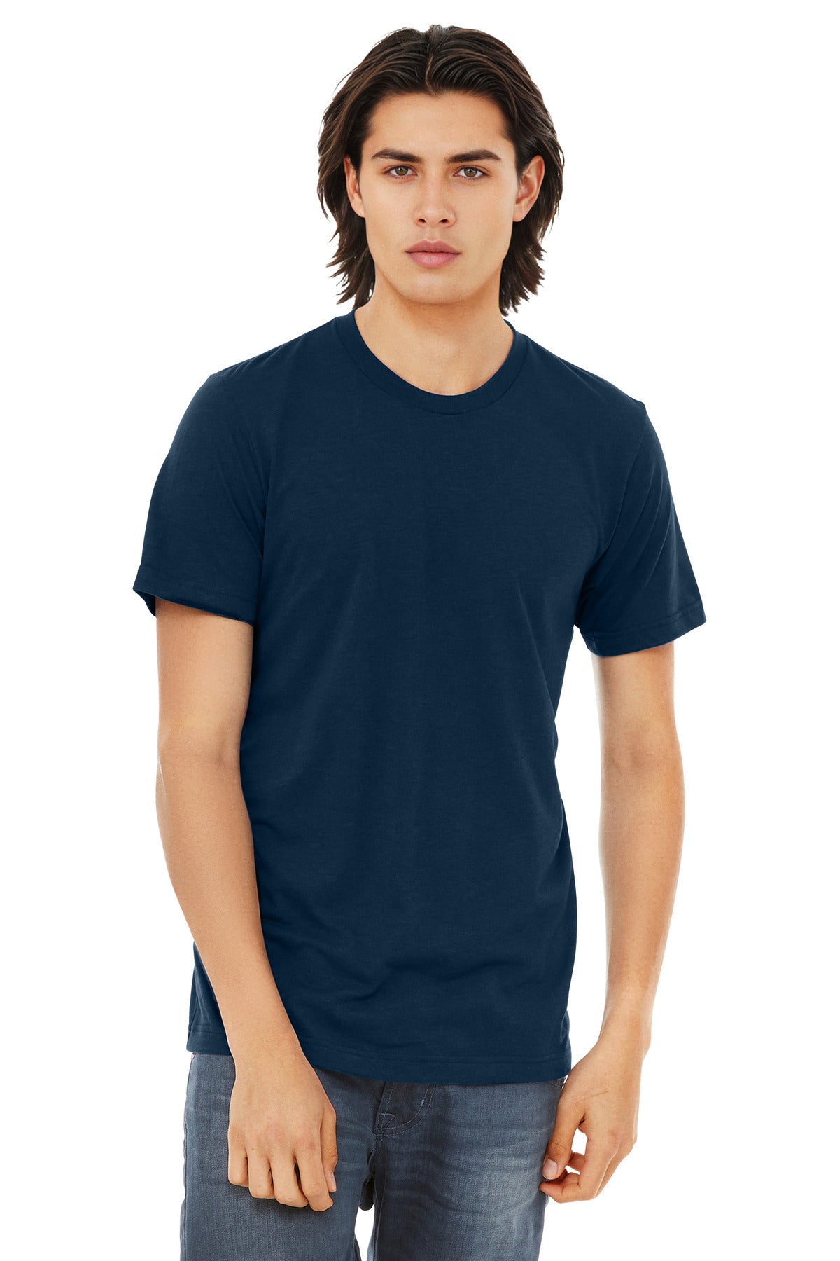 Front View of Sld Navy TB BELLA+CANVAS Unisex Triblend Short Sleeve Tee. BC3413
