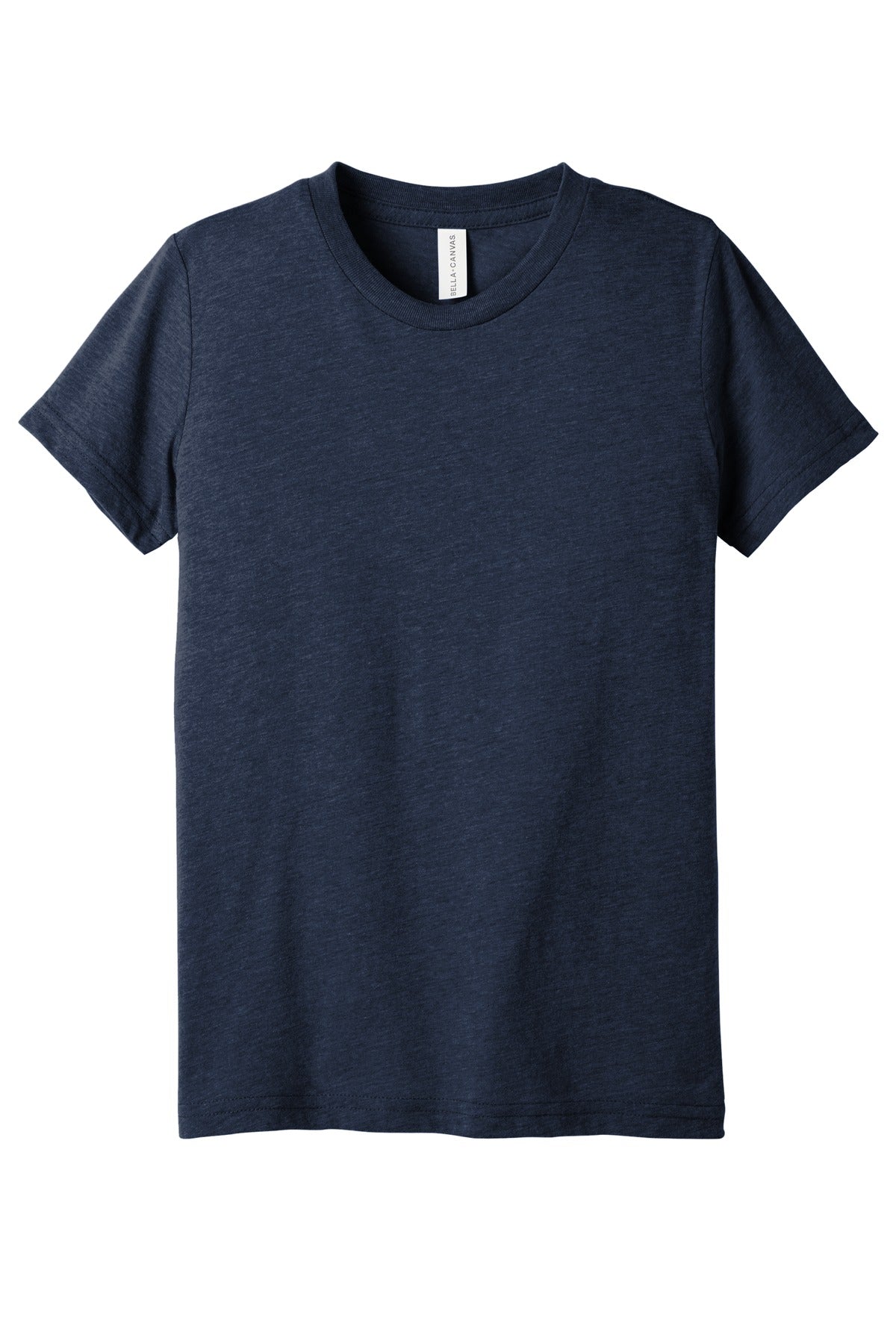 Front View of Sld Navy Tb BELLA+CANVAS Youth Triblend Short Sleeve Tee. BC3413Y