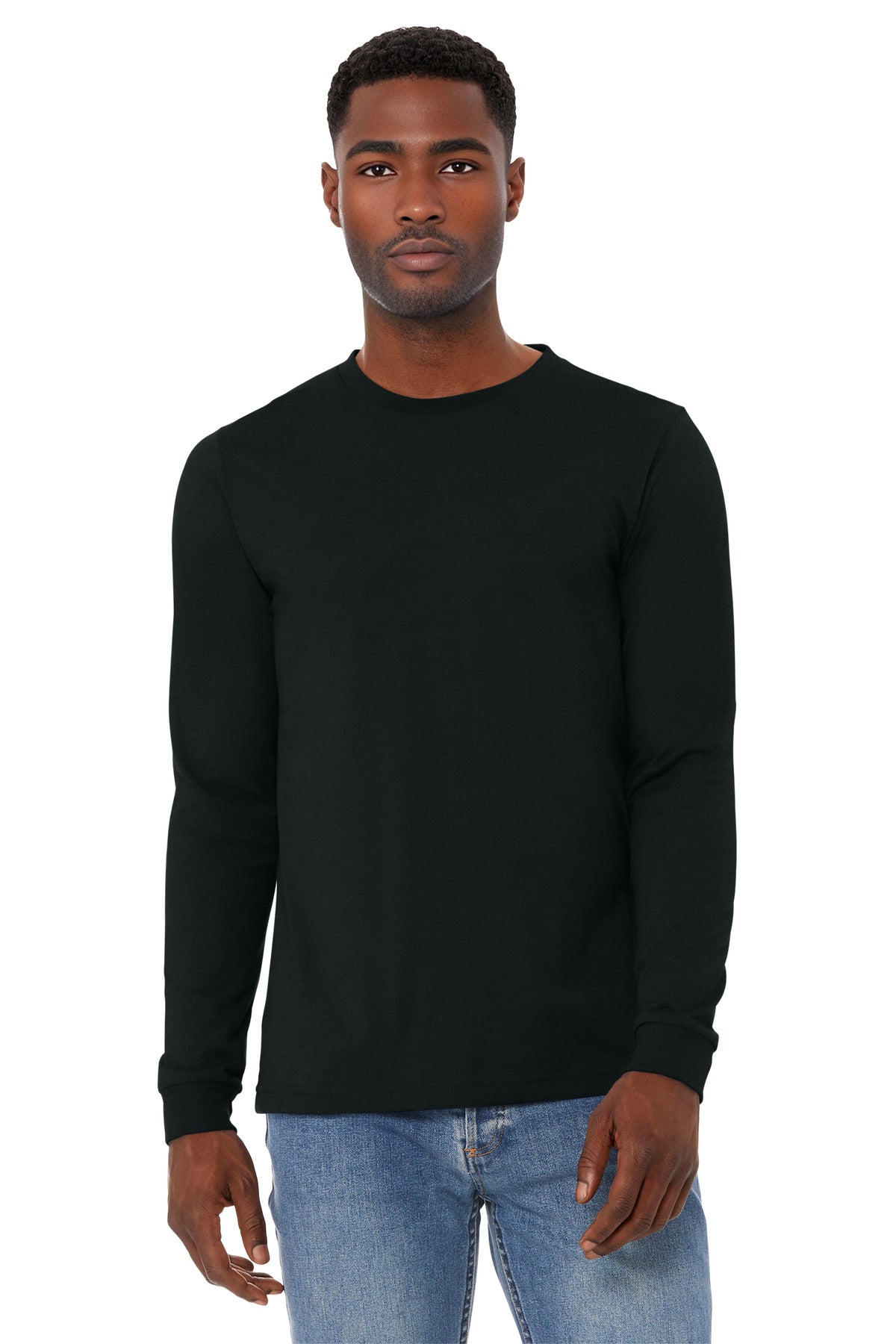 Front View of SldBkBlend BELLA+CANVAS Unisex Heather CVC Long Sleeve Tee BC3501CVC