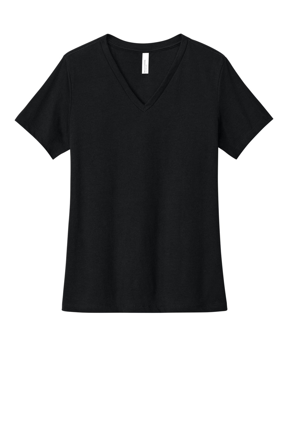Front View of SldBkBlend BELLA+CANVAS Women's Relaxed Heather CVC V-Neck Tee BC6405CVC