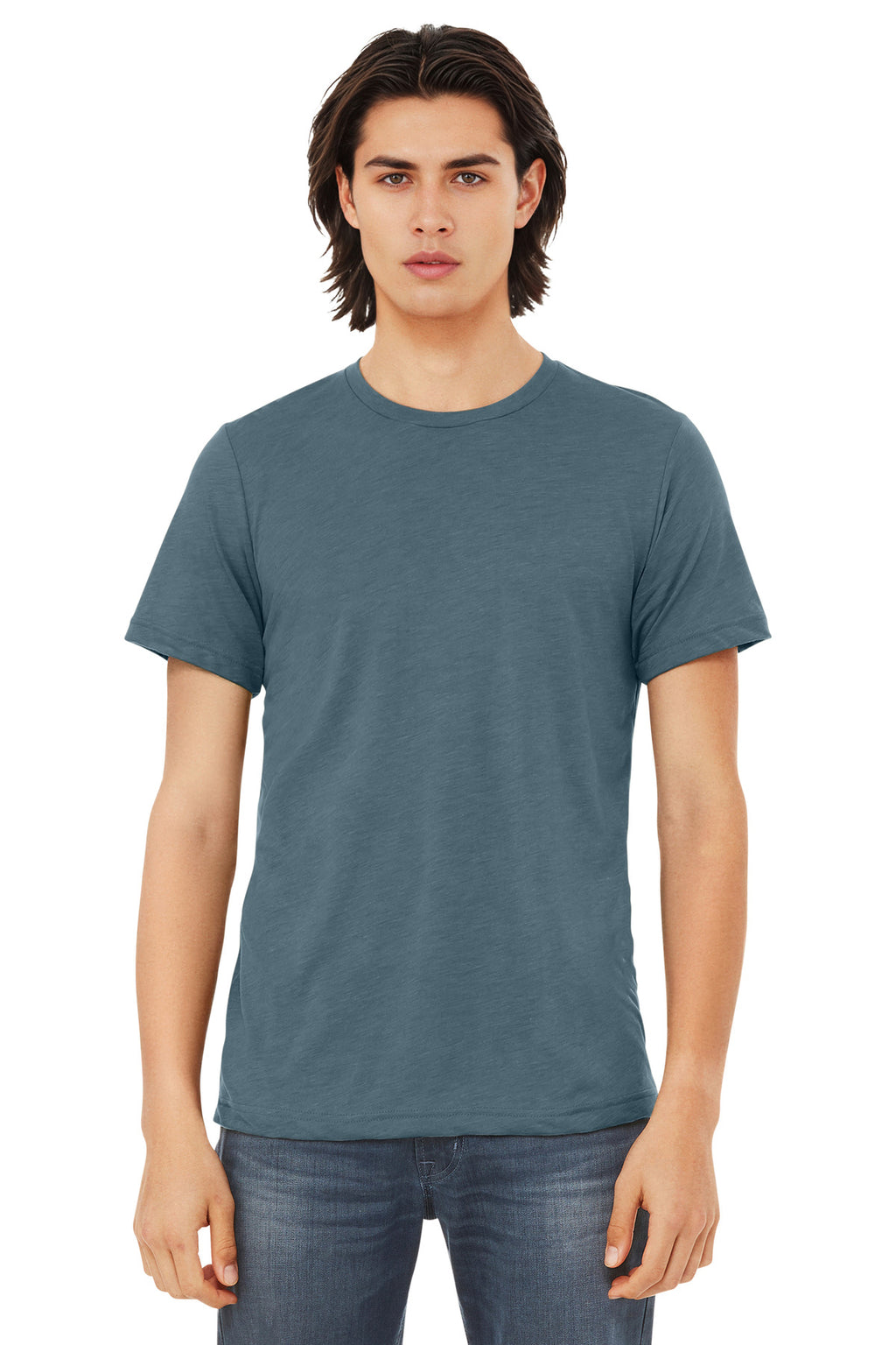 Front View of SldSlateTb BELLA+CANVAS Unisex Triblend Short Sleeve Tee. BC3413