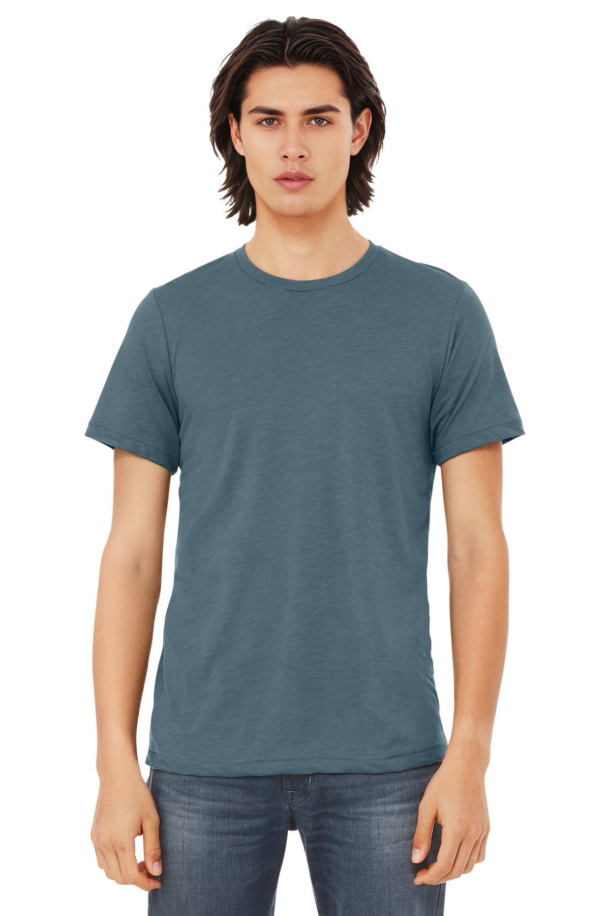 Front View of SldSlateTb BELLA+CANVAS Unisex Triblend Short Sleeve Tee. BC3413