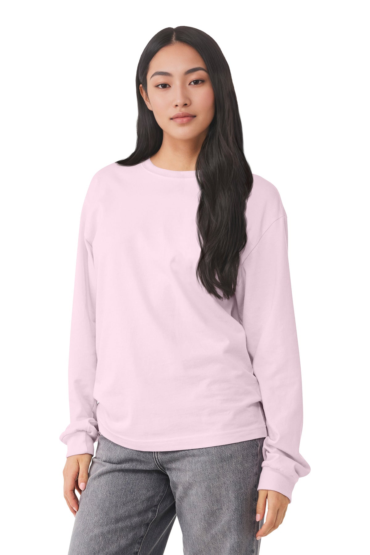 Front View of SoftPink BELLA+CANVAS Unisex 6-Ounce Heavyweight Long Sleeve Tee BC3511