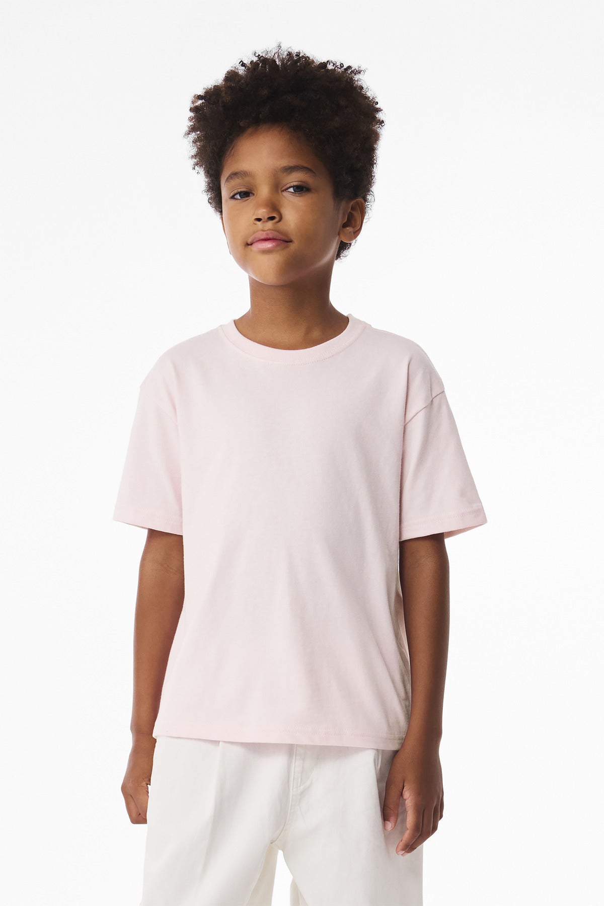 Front View of SoftPink BELLA+CANVAS Youth 6-Ounce Heavyweight Tee BC3010Y