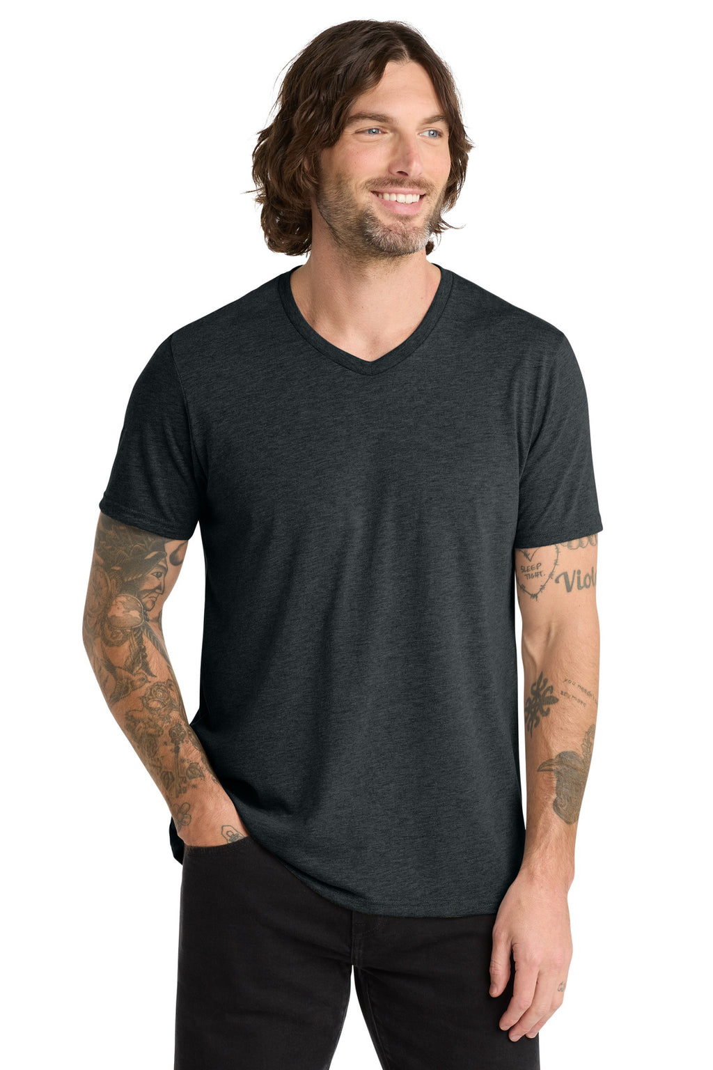 Front View of Space Black Allmade Unisex Tri-Blend V-Neck Tee AL2014