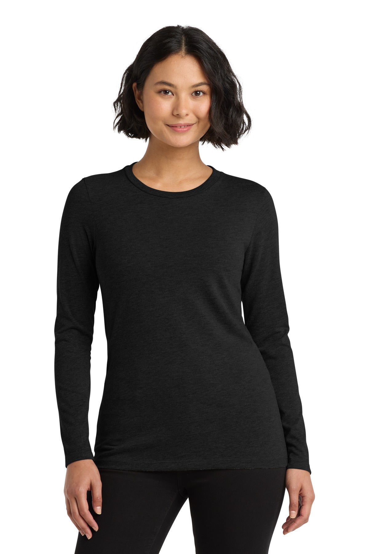 Front View of Space Black Allmade Women's Tri-Blend Long Sleeve Tee AL6008