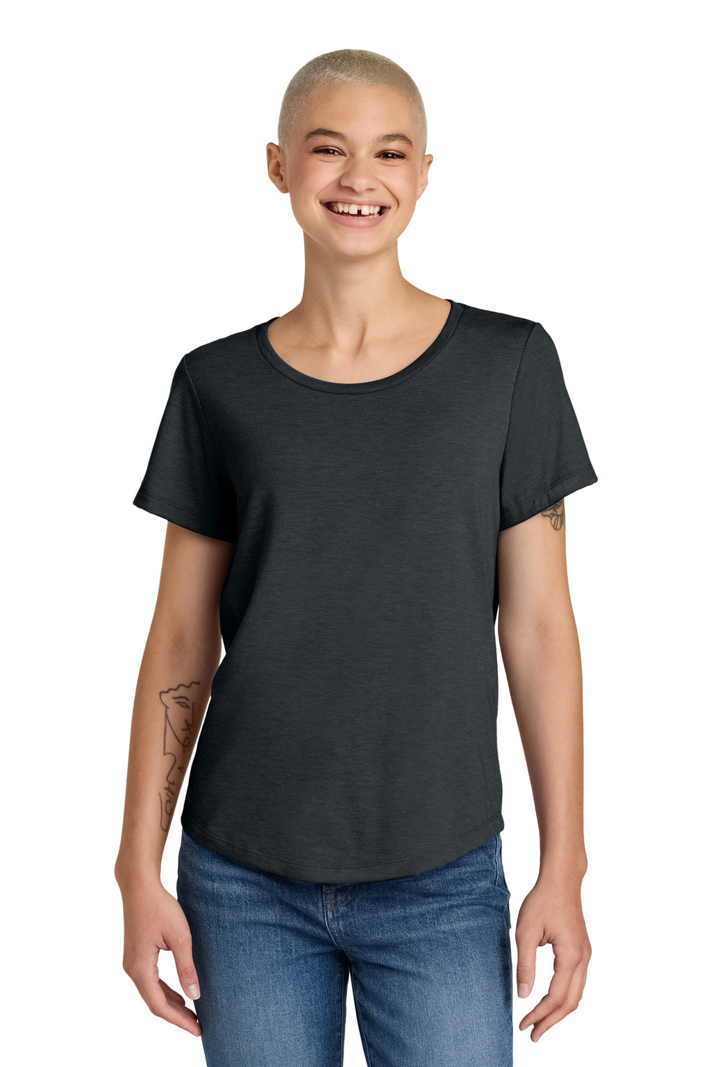 Front View of SpaceBlack Allmade Women's Relaxed Tri-Blend Scoop Neck Tee AL2015