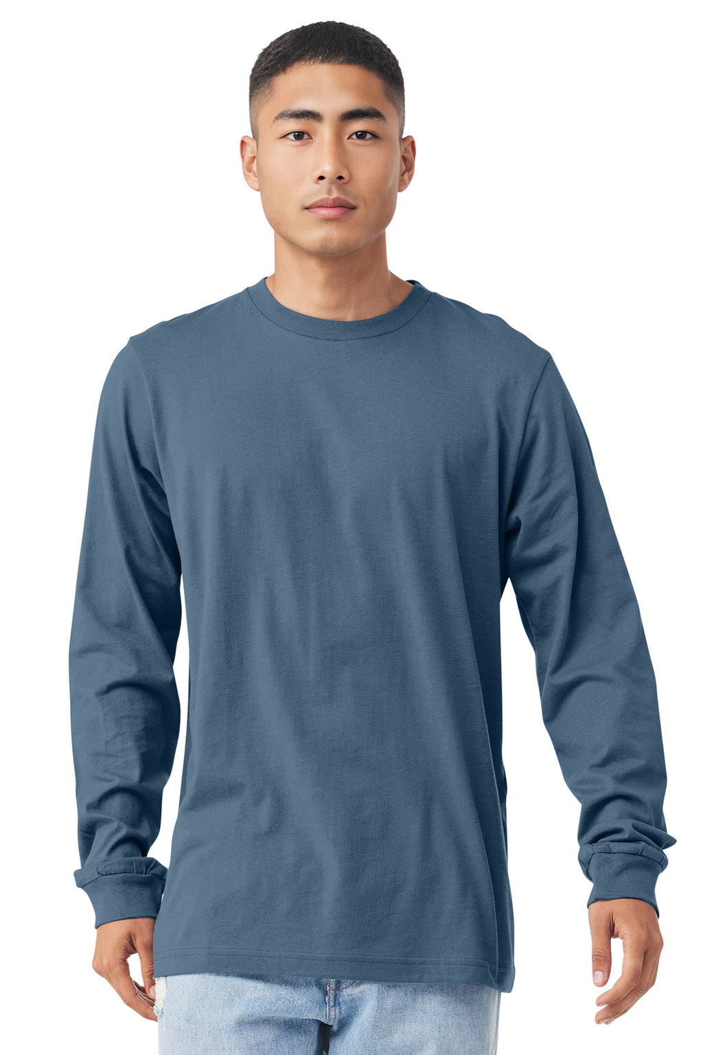 Front View of SteelBlue BELLA+CANVAS Unisex Jersey Long Sleeve Tee. BC3501