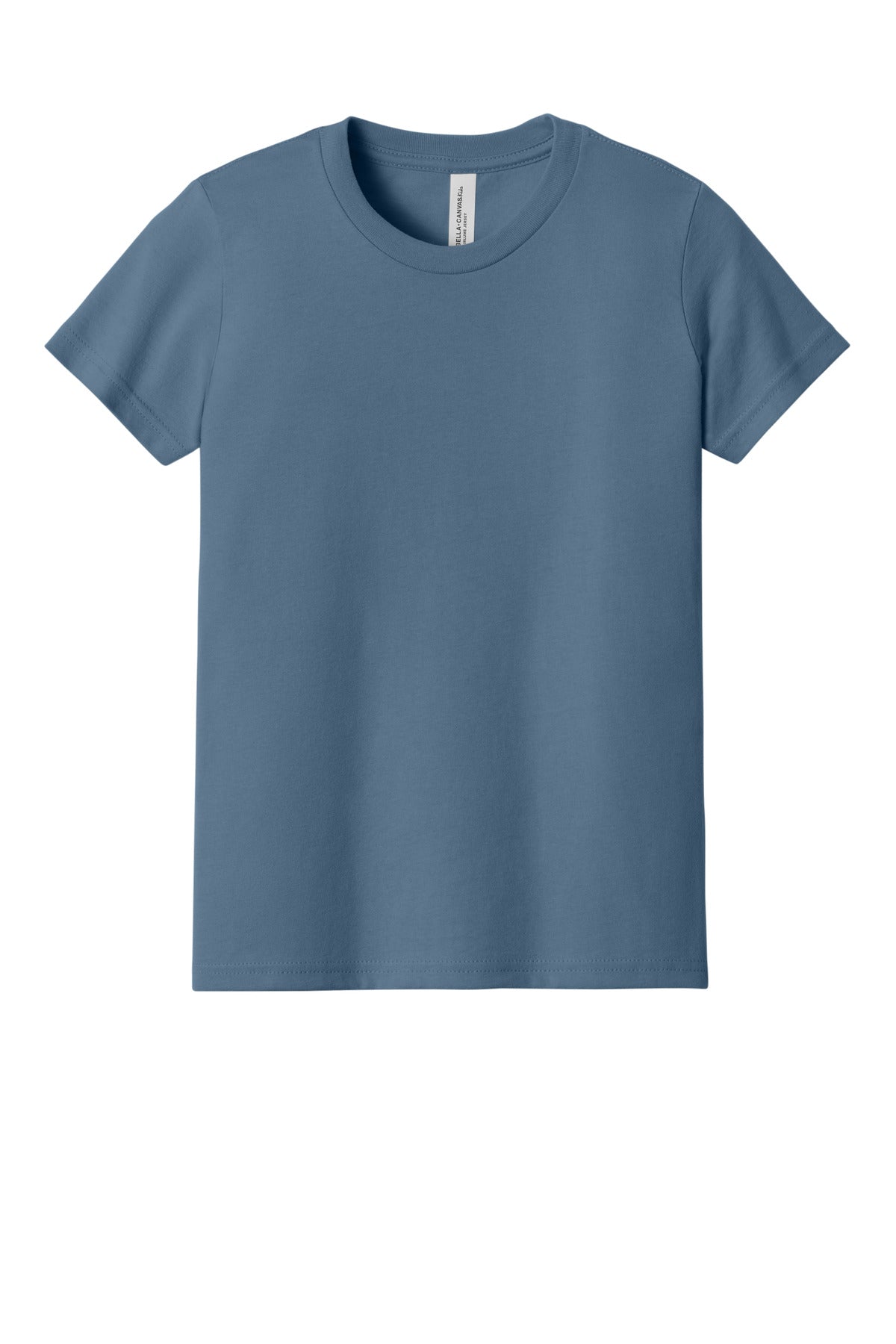Front View of SteelBlue BELLA+CANVAS Youth Jersey Short Sleeve Tee. BC3001Y