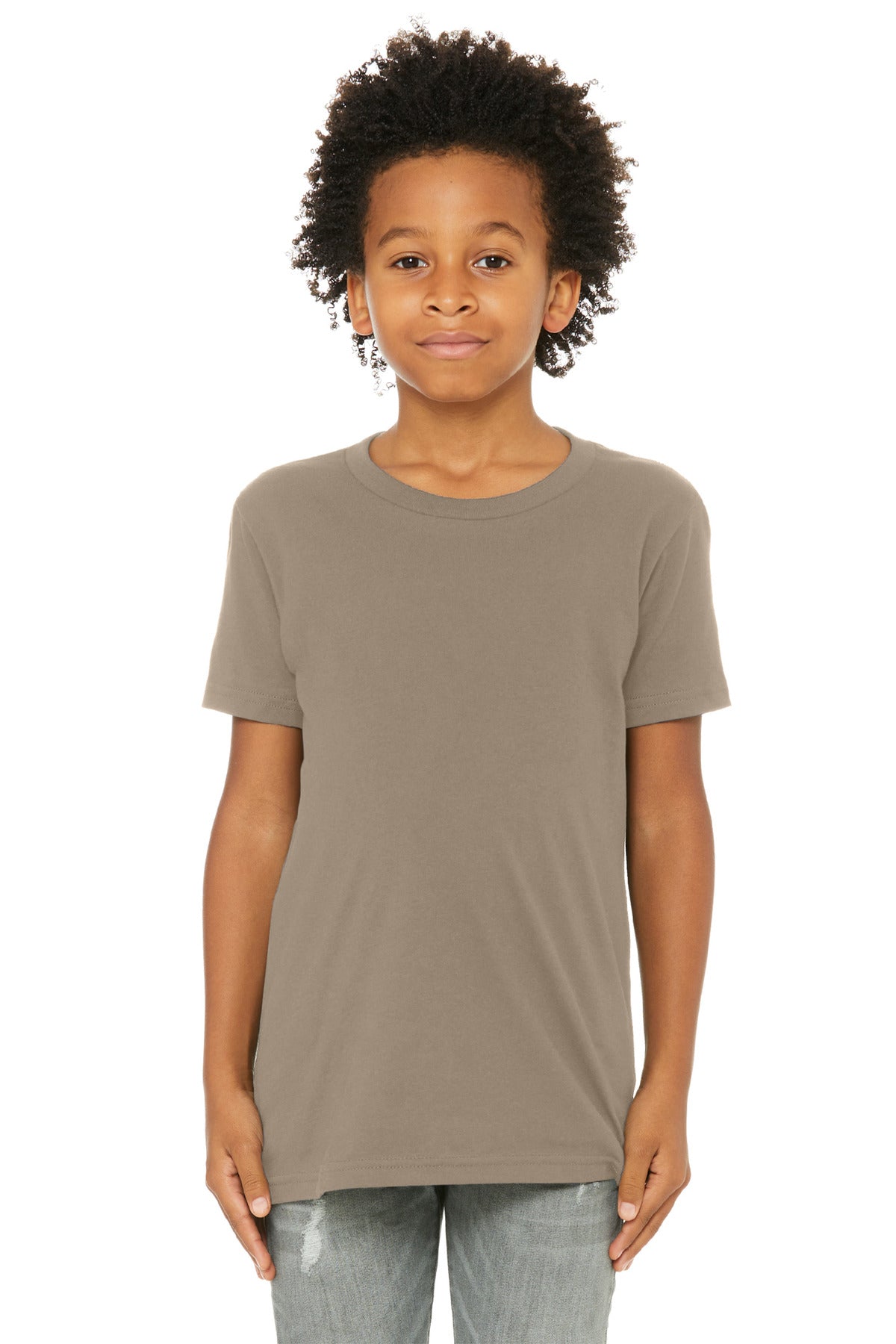 Front View of Tan BELLA+CANVAS Youth Jersey Short Sleeve Tee. BC3001Y