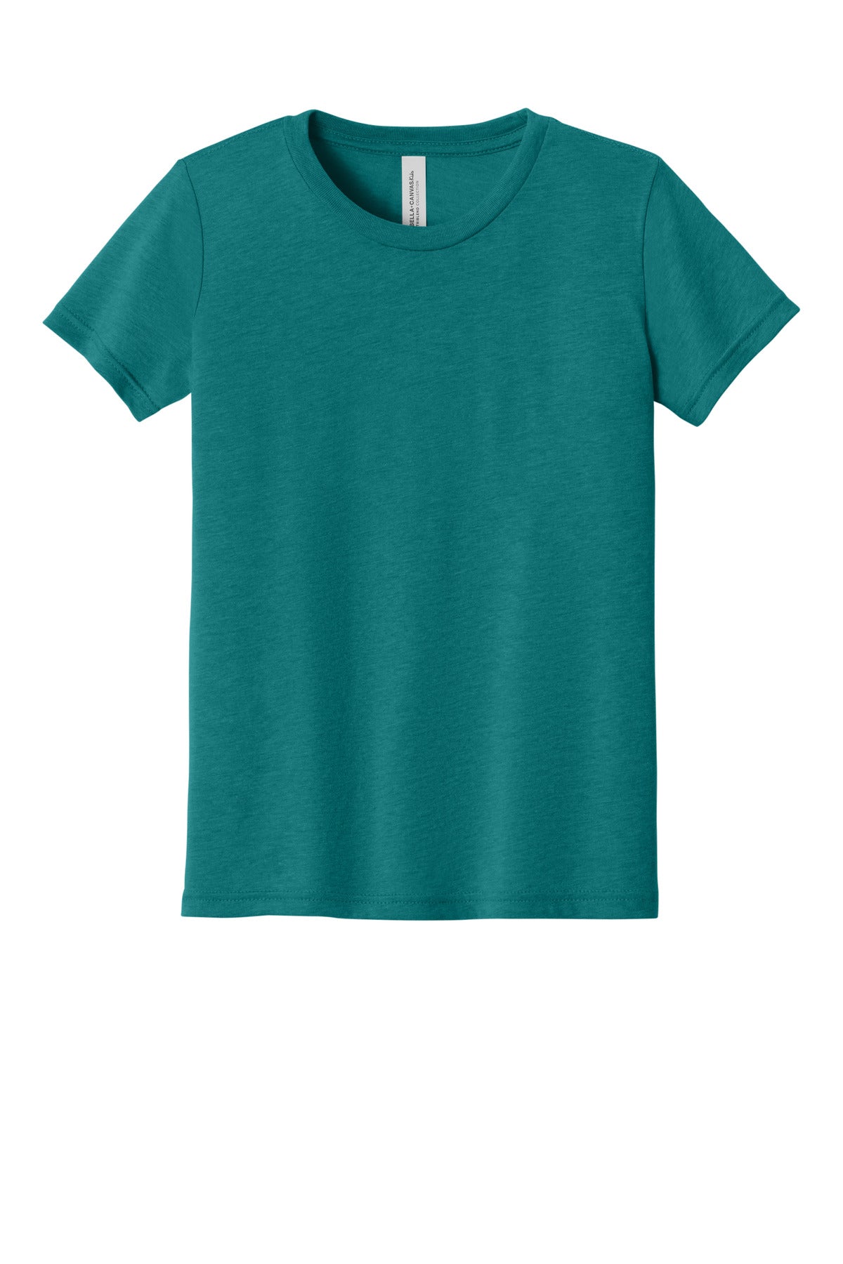 Front View of TealTB BELLA+CANVAS Youth Triblend Short Sleeve Tee. BC3413Y