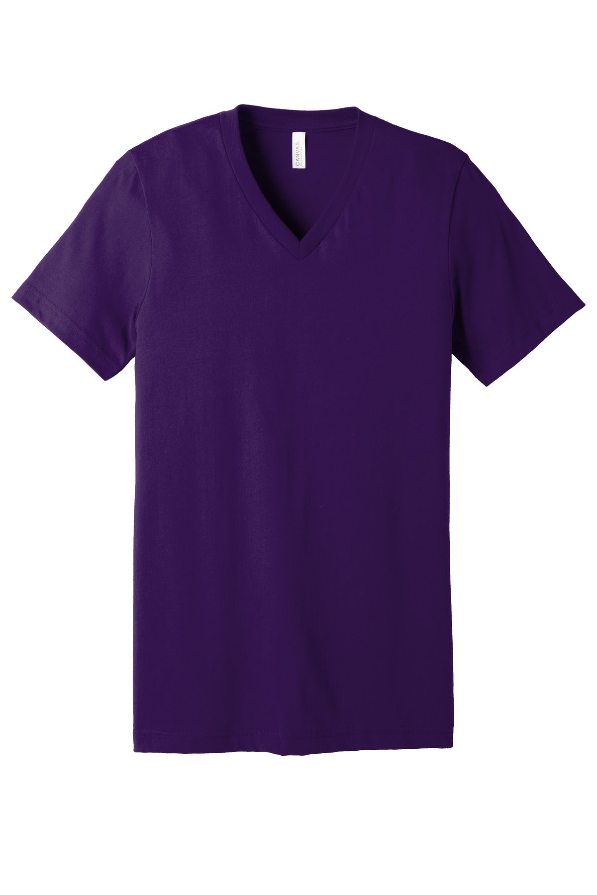 Front View of Team Purple BELLA+CANVAS Unisex Jersey Short Sleeve V-Neck Tee. BC3005