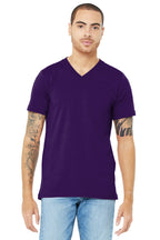 Front View of Team Purple BELLA+CANVAS Unisex Jersey Short Sleeve V-Neck Tee. BC3005