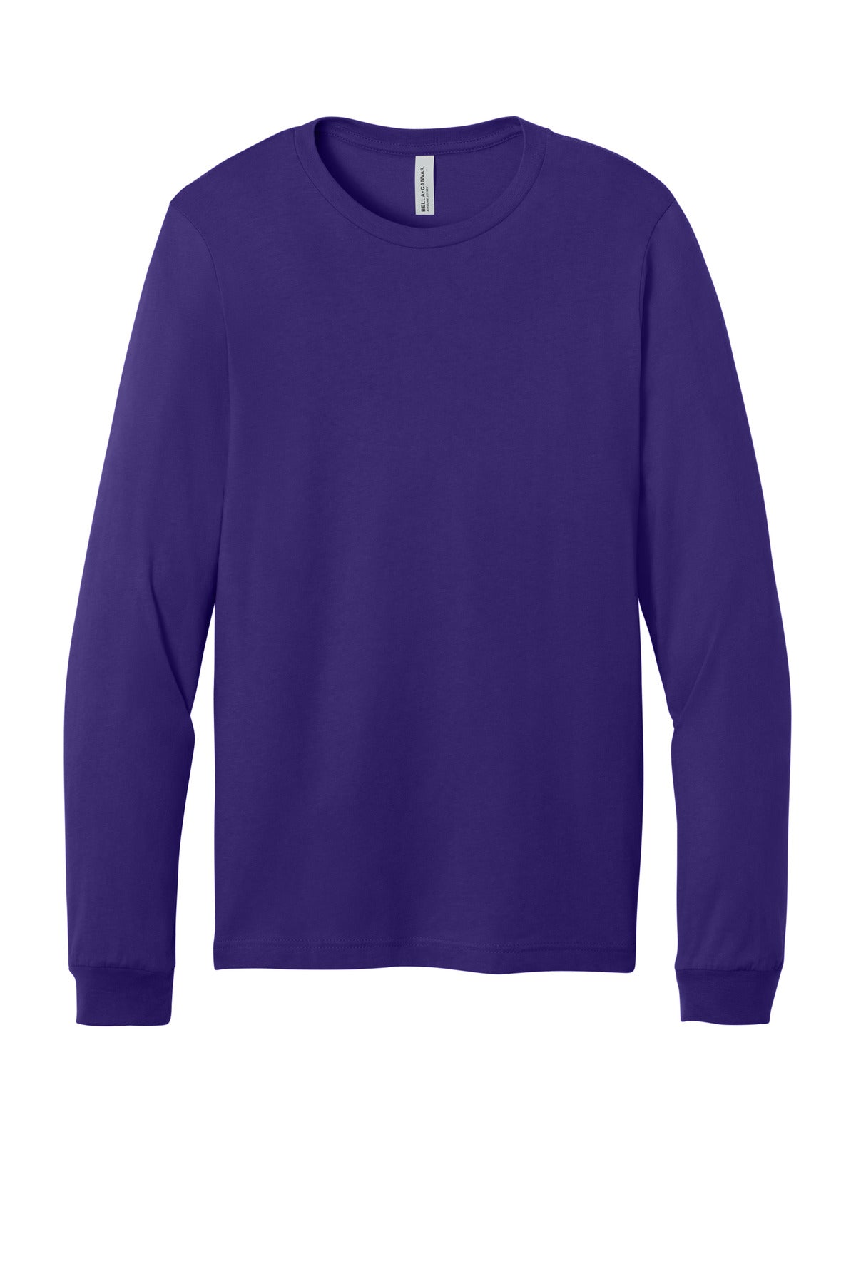 Front View of TeamPurple BELLA+CANVAS Unisex Jersey Long Sleeve Tee. BC3501