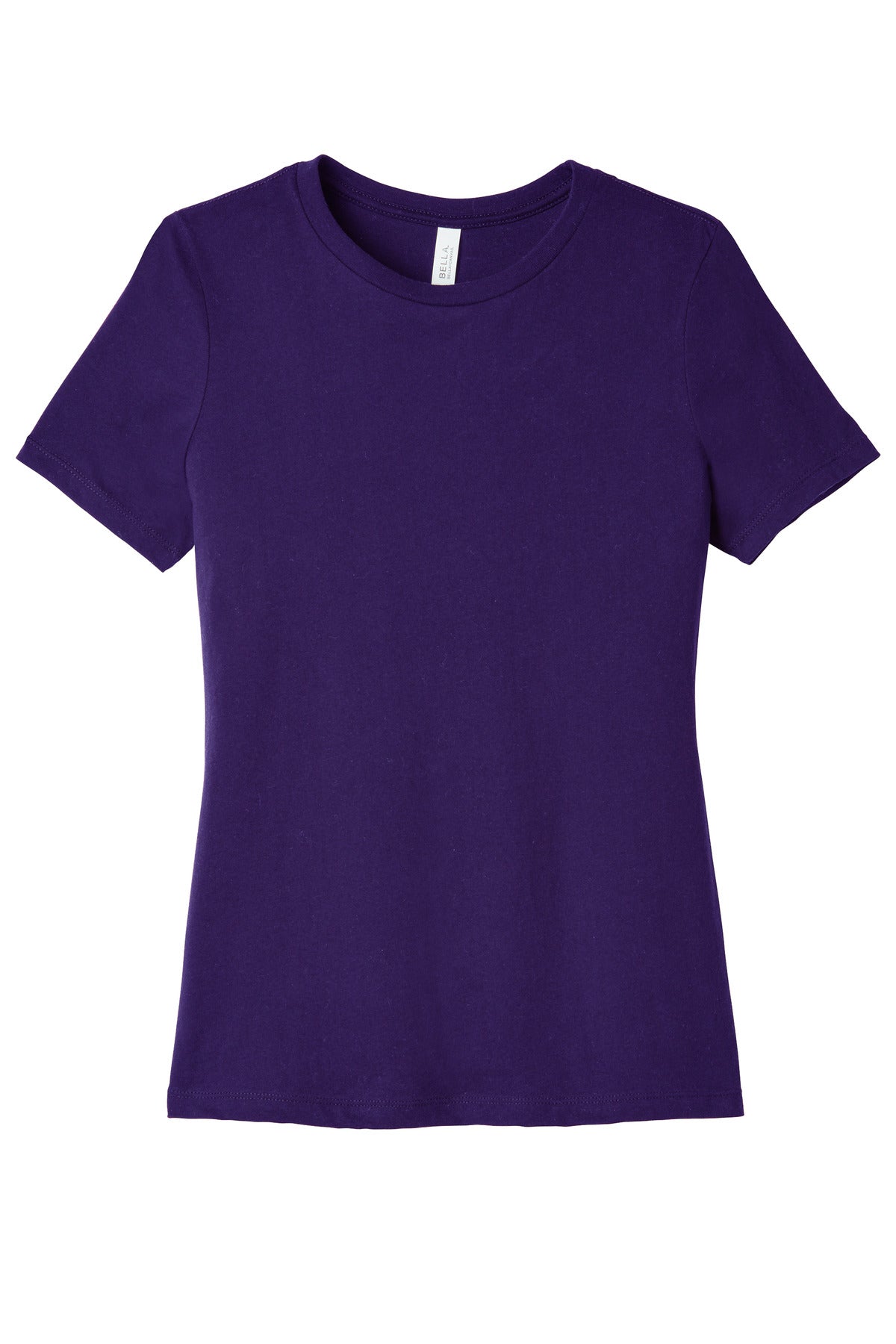Front View of TeamPurple BELLA+CANVAS Women's Relaxed Jersey Short Sleeve Tee. BC6400