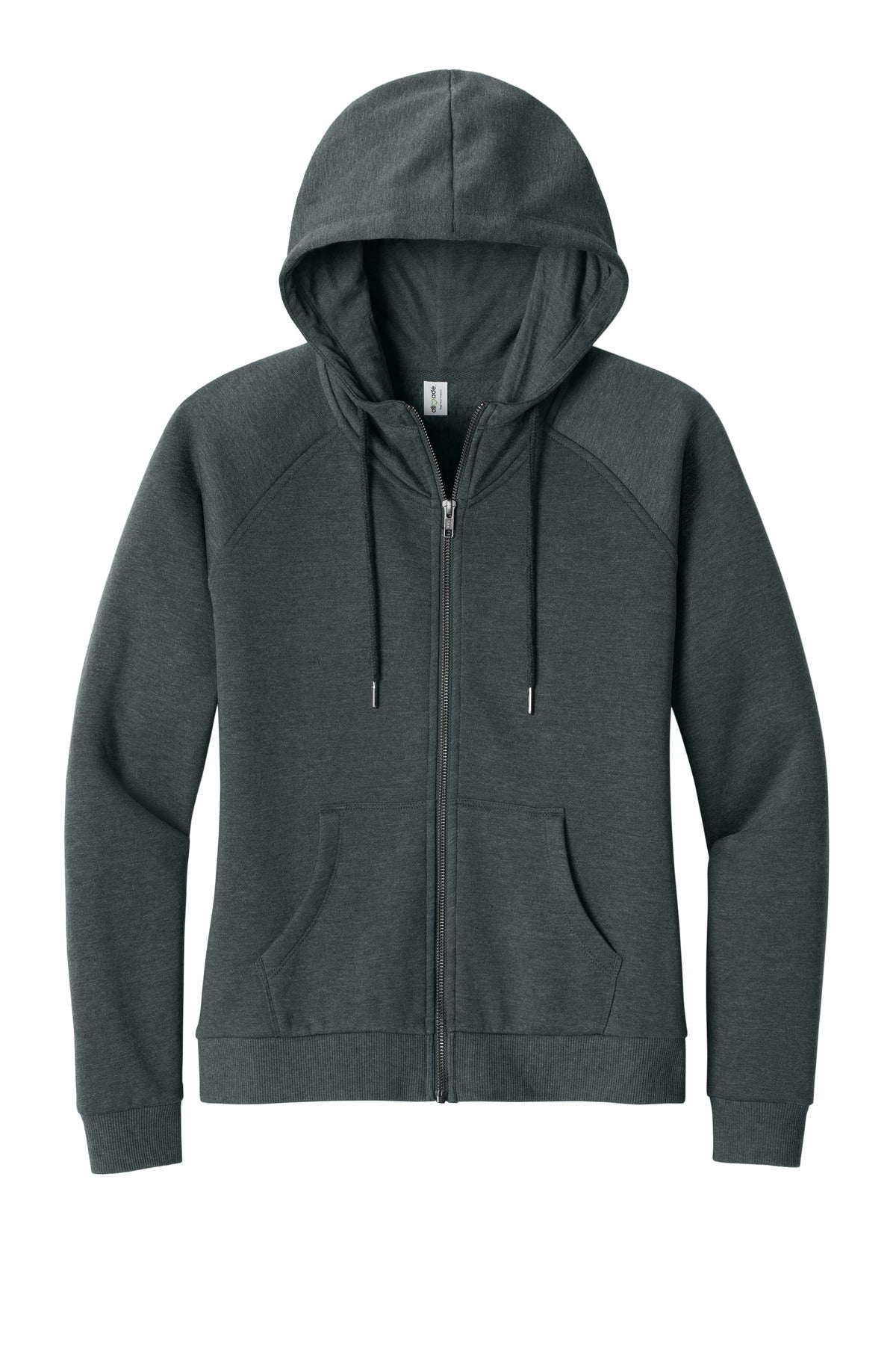 Front View of TernGryHtr Allmade Women's Organic CVC Fleece Full-Zip Hoodie AL5003
