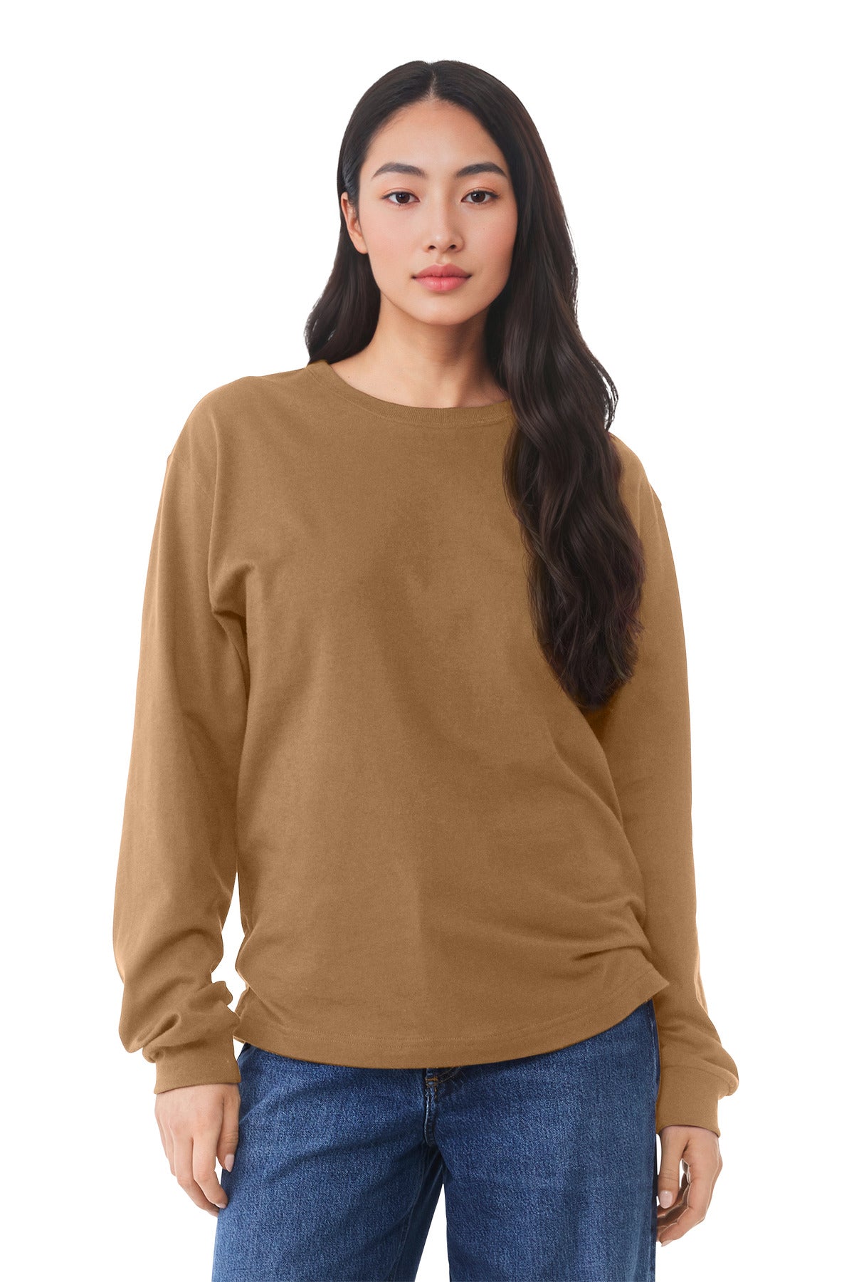 Front View of Toast BELLA+CANVAS Unisex 6-Ounce Heavyweight Long Sleeve Tee BC3511