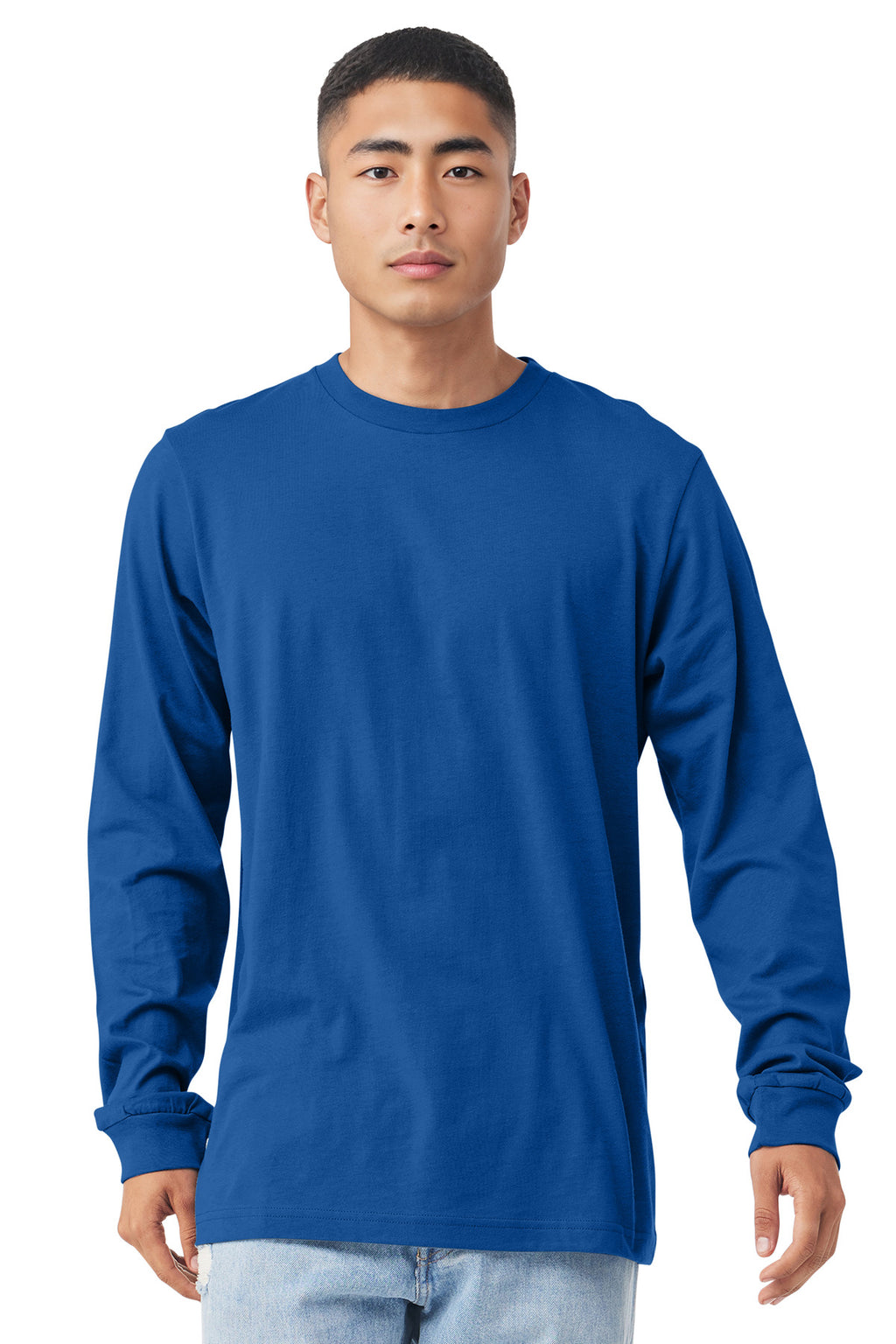 Front View of True Royal BELLA+CANVAS Unisex Jersey Long Sleeve Tee. BC3501