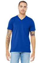 Front View of True Royal BELLA+CANVAS Unisex Jersey Short Sleeve V-Neck Tee. BC3005