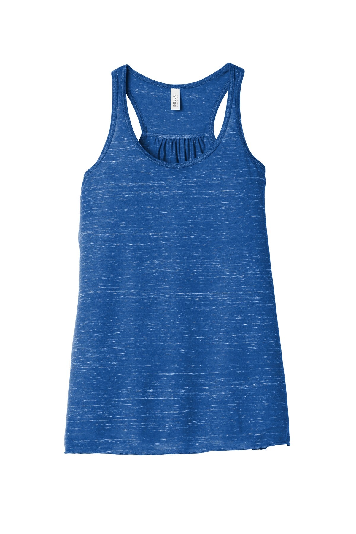 Front View of True Royl Marb BELLA+CANVAS Women's Flowy Racerback Tank. BC8800