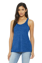 Front View of True Royl Marb BELLA+CANVAS Women's Flowy Racerback Tank. BC8800