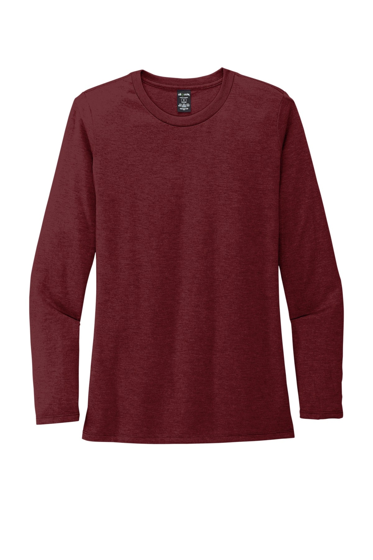 Front View of Vino Red Allmade Women's Tri-Blend Long Sleeve Tee AL6008