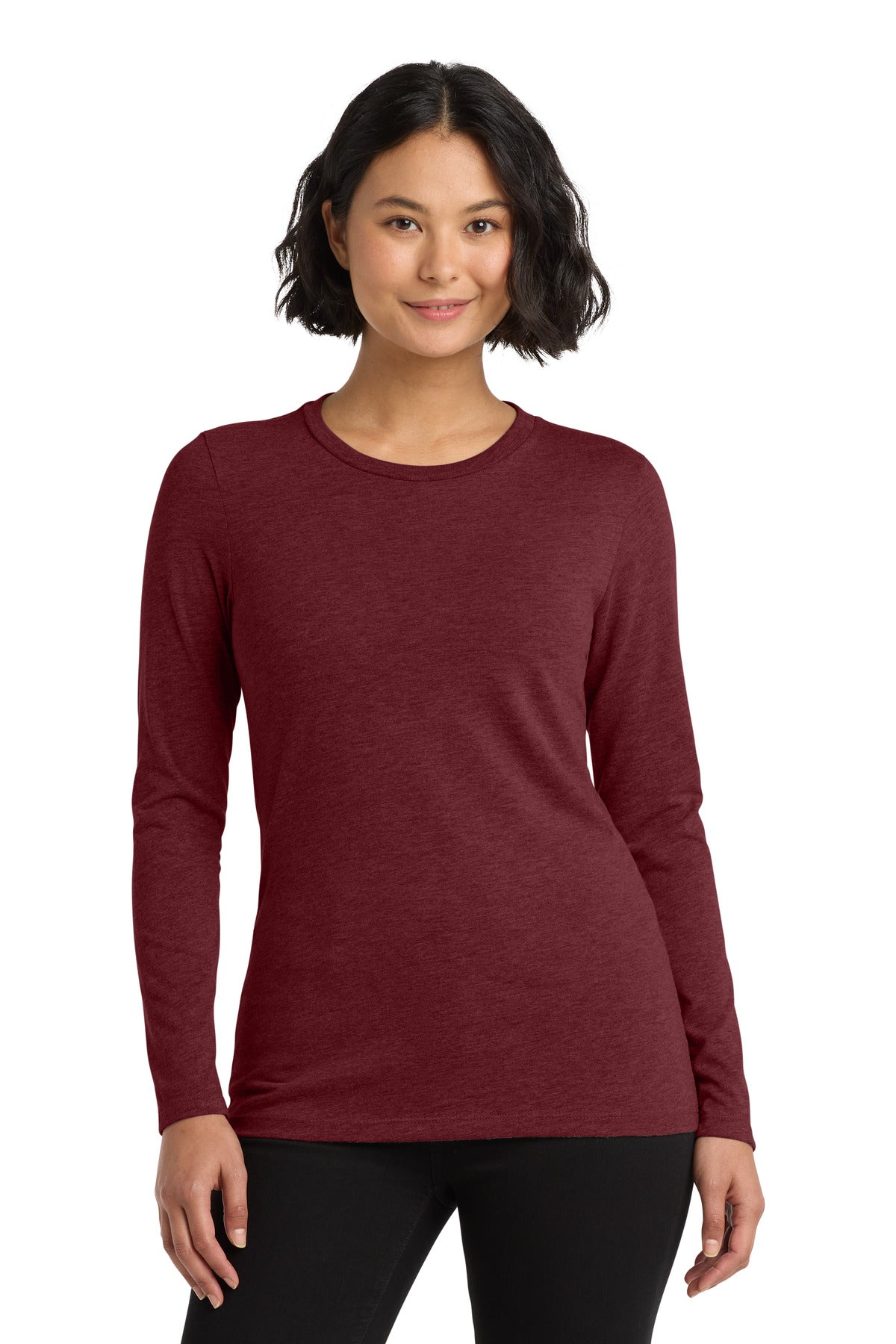 Front View of Vino Red Allmade Women's Tri-Blend Long Sleeve Tee AL6008