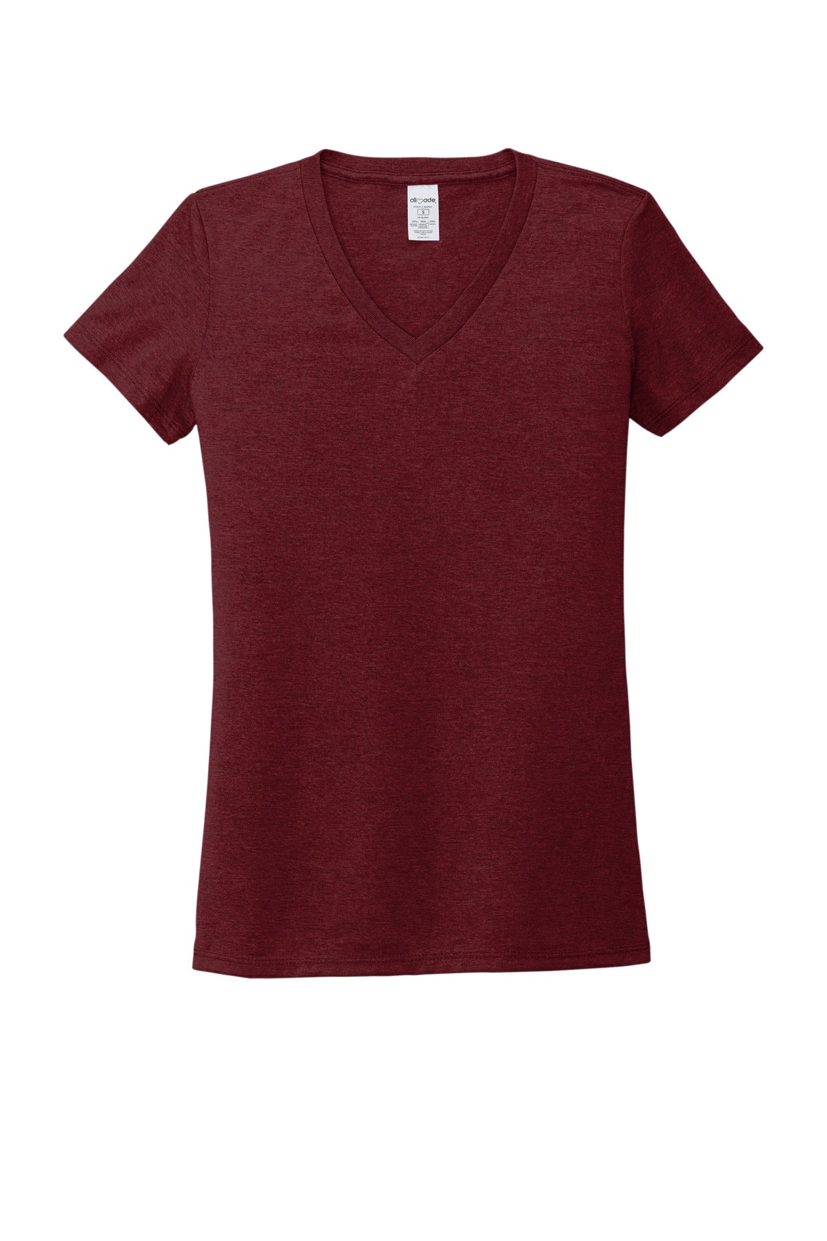 Front View of Vino Red Allmade Women's Tri-Blend V-Neck Tee AL2018