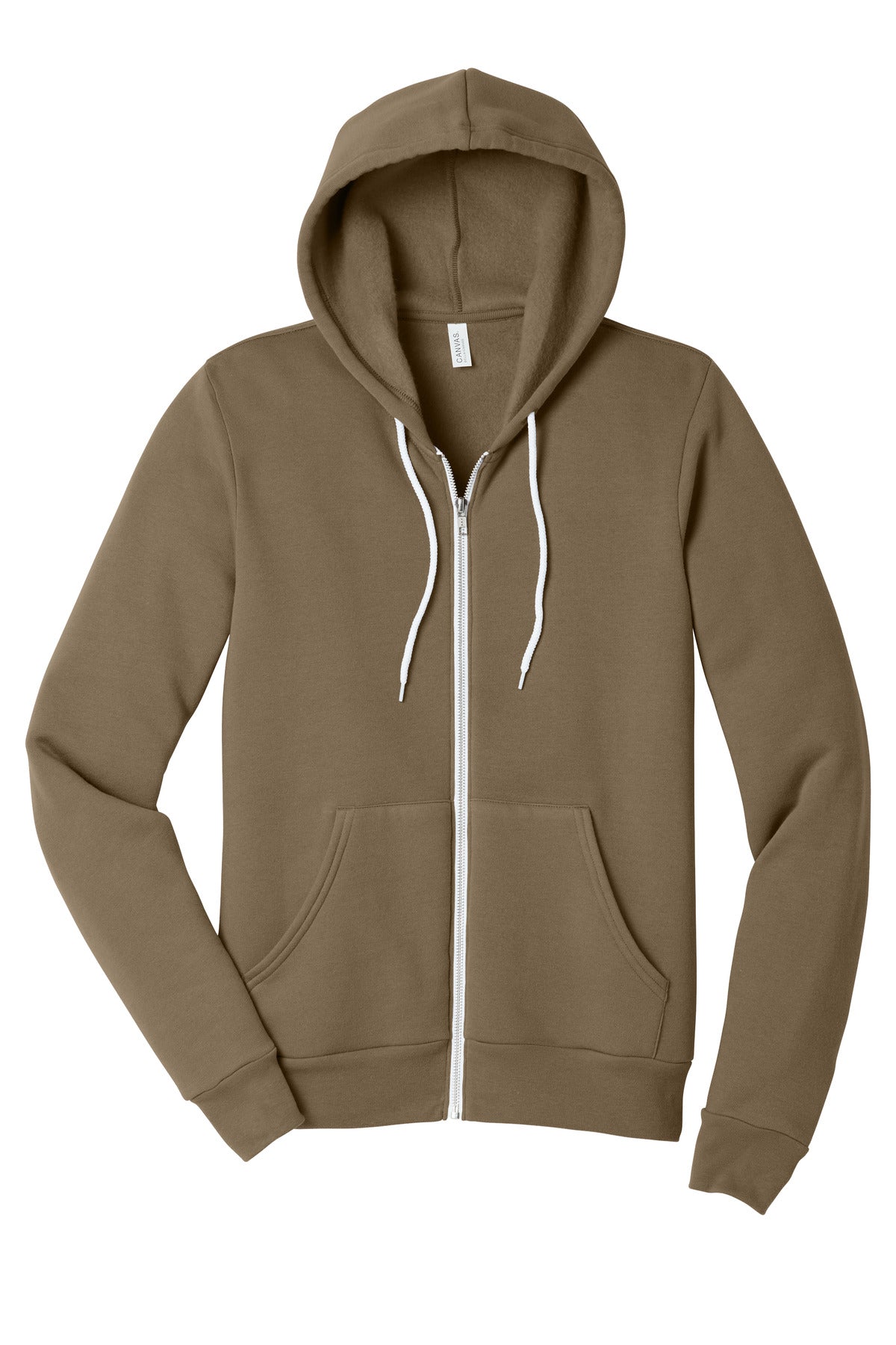 Front View of VintageBrn BELLA+CANVAS Unisex Sponge Fleece Full-Zip Hoodie. BC3739