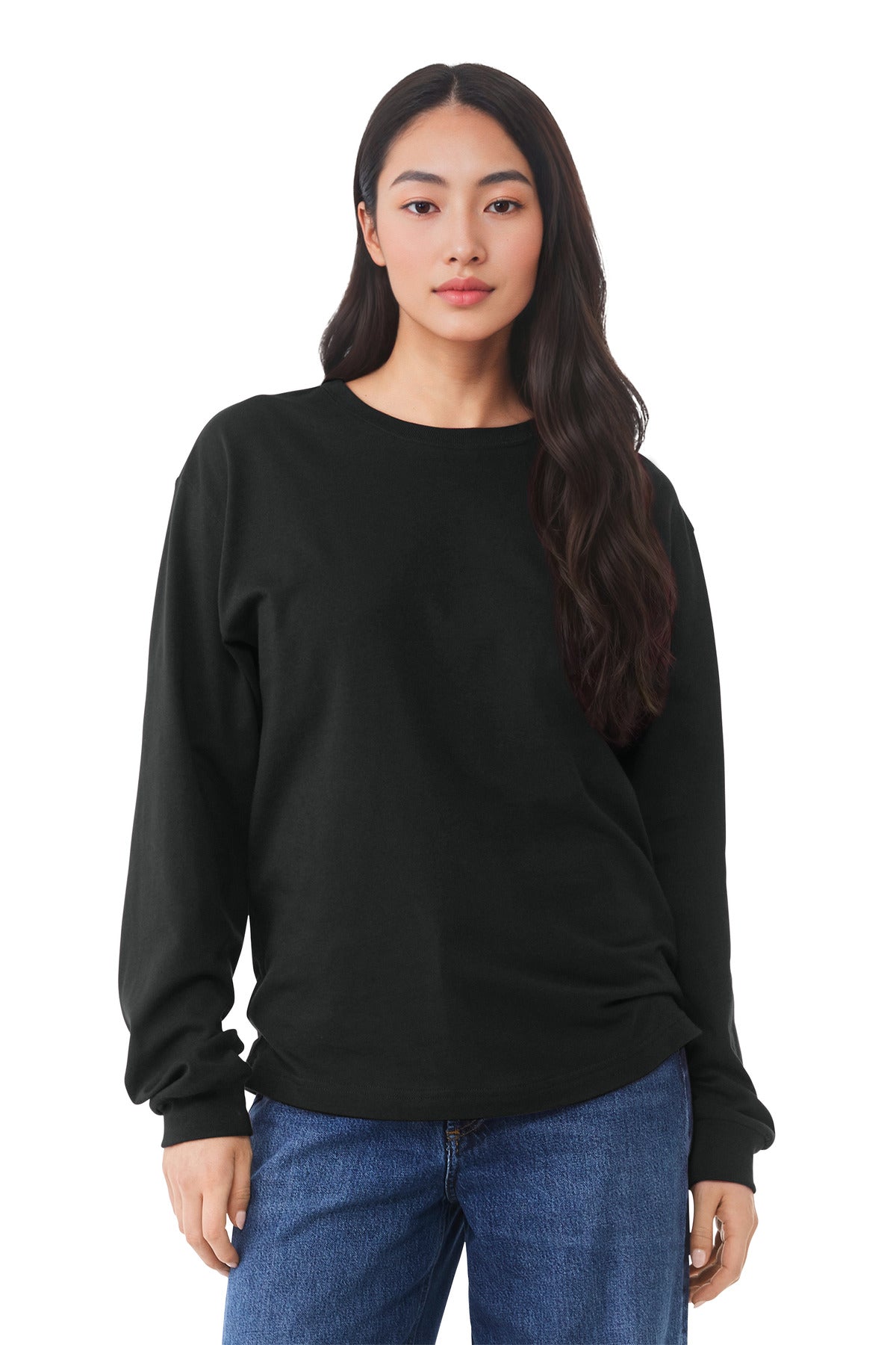 Front View of VtgBlack BELLA+CANVAS Unisex 6-Ounce Heavyweight Long Sleeve Tee BC3511