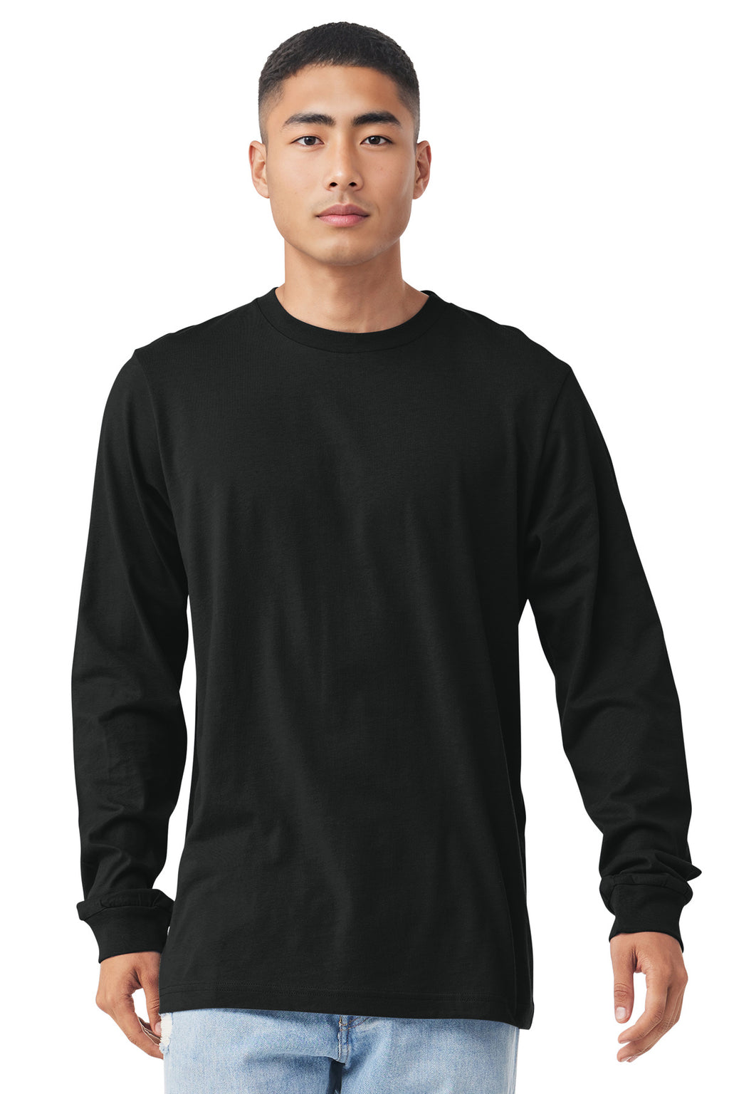 Front View of VtgBlack BELLA+CANVAS Unisex Jersey Long Sleeve Tee. BC3501