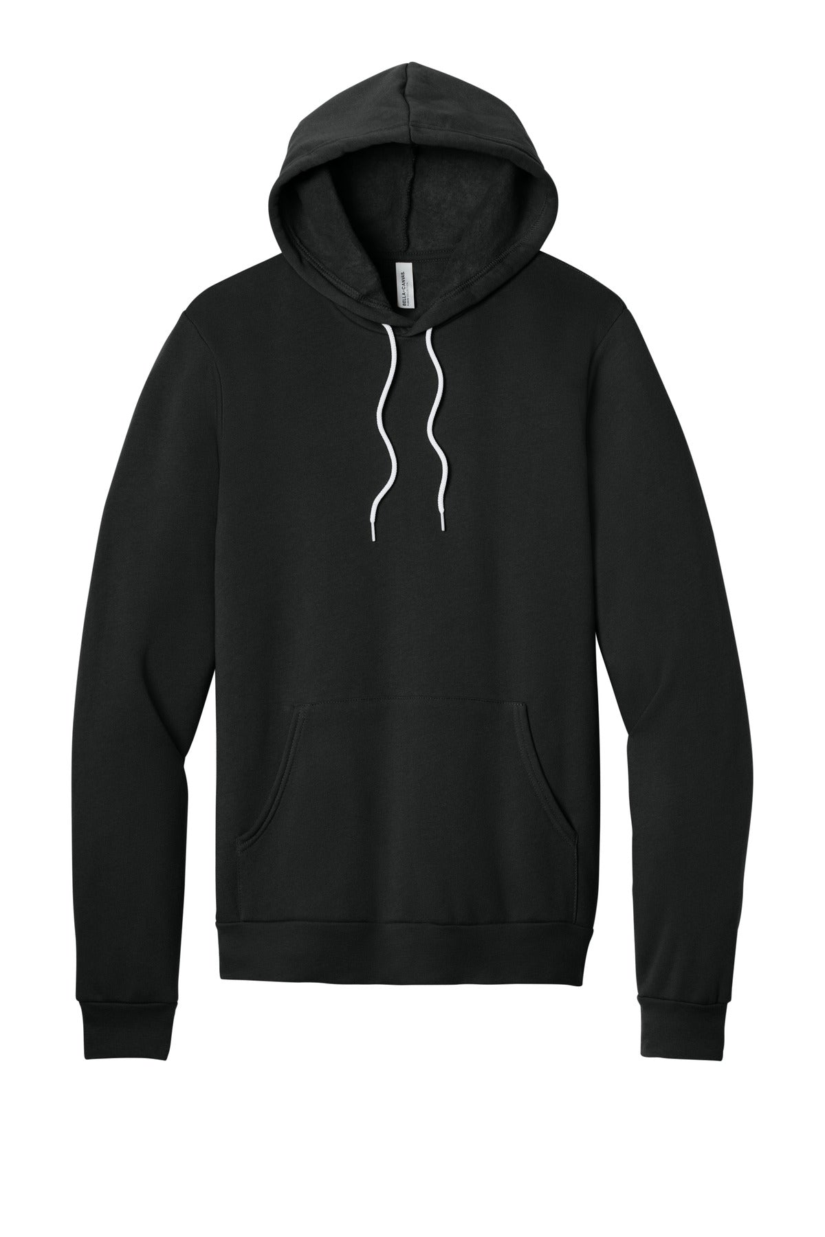 Front View of VtgBlack BELLA+CANVAS Unisex Sponge Fleece Pullover Hoodie. BC3719