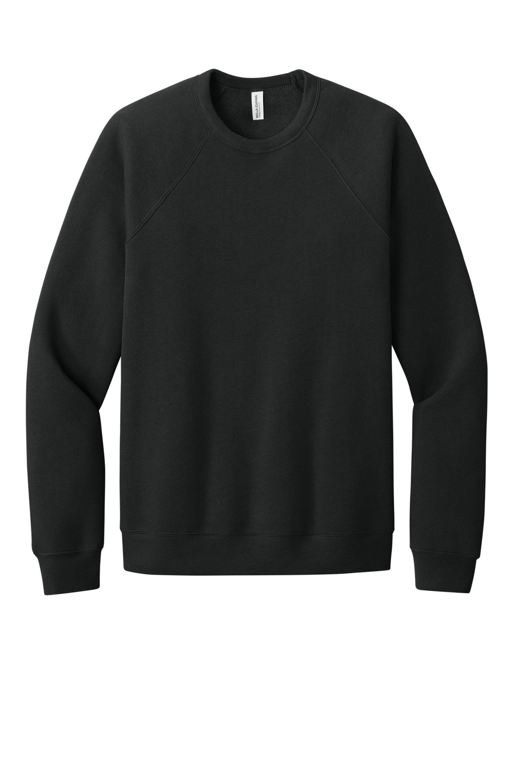 Front View of VtgBlack BELLA+CANVAS Unisex Sponge Fleece Raglan Sweatshirt. BC3901
