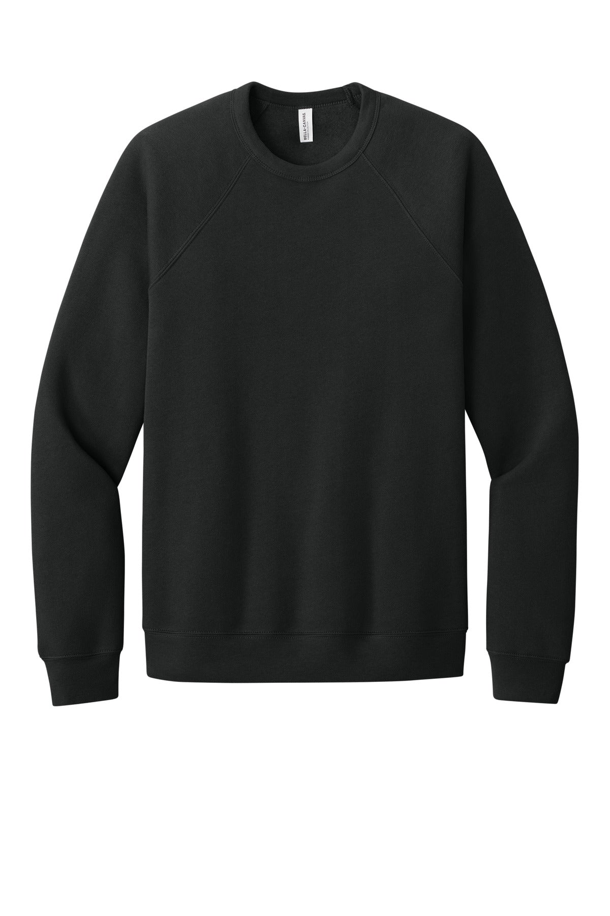 Front View of VtgBlack BELLA+CANVAS Unisex Sponge Fleece Raglan Sweatshirt. BC3901