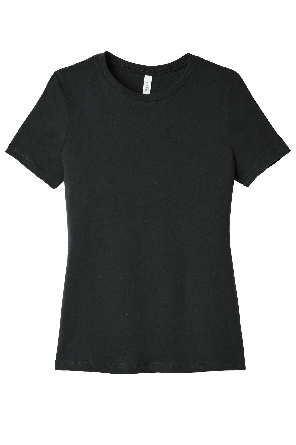 Front View of VtgBlack BELLA+CANVAS Women's Relaxed Jersey Short Sleeve Tee. BC6400