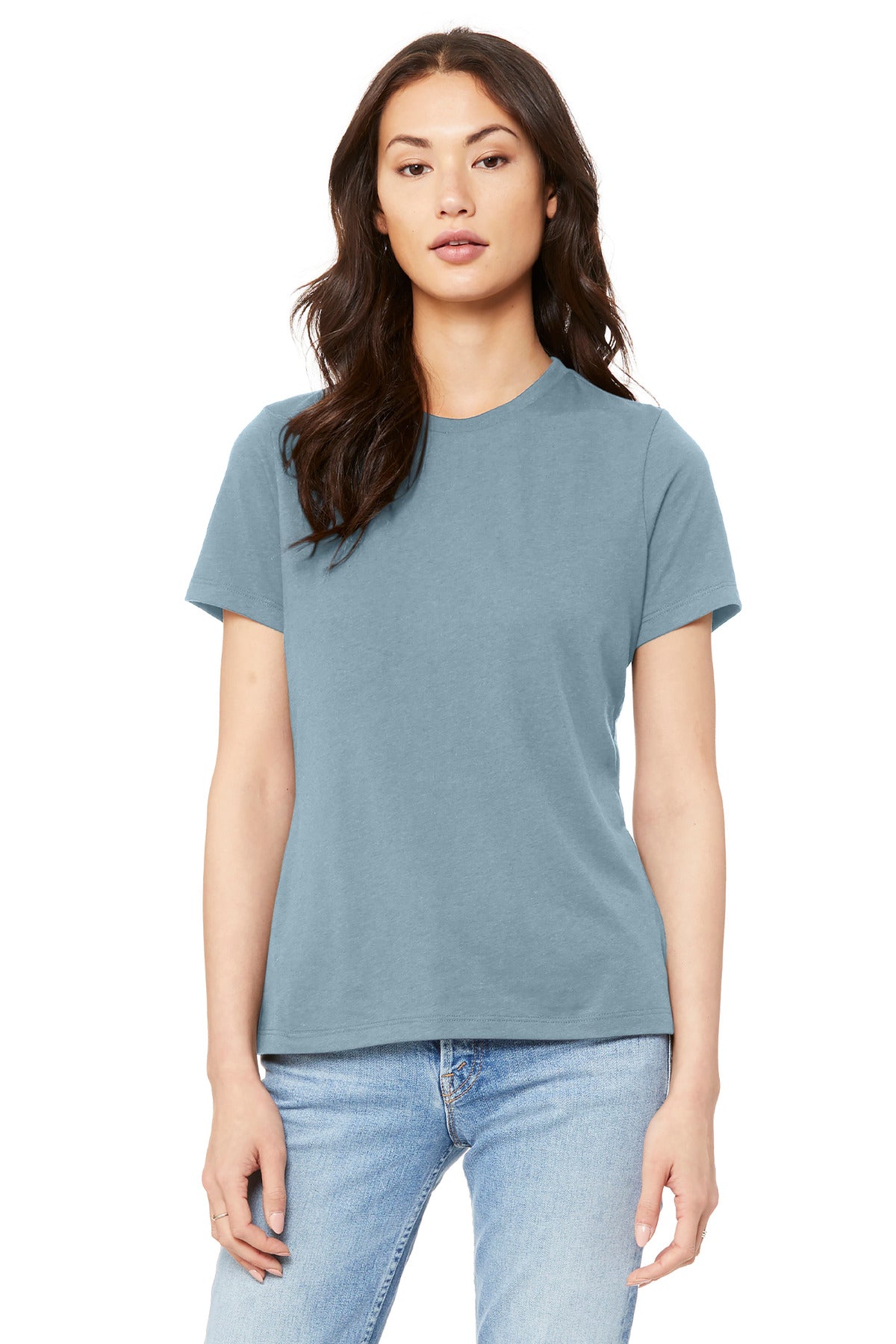 Front View of VtgDenim BELLA+CANVAS Women's Relaxed Jersey Short Sleeve Tee. BC6400
