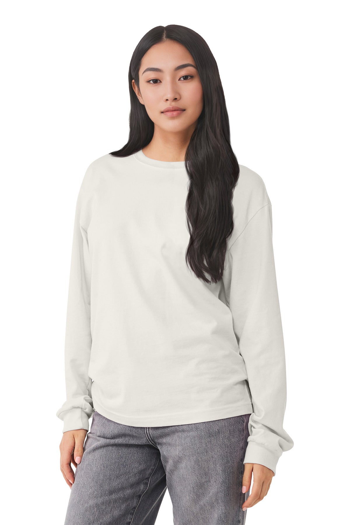 Front View of VtgWhite BELLA+CANVAS Unisex 6-Ounce Heavyweight Long Sleeve Tee BC3511