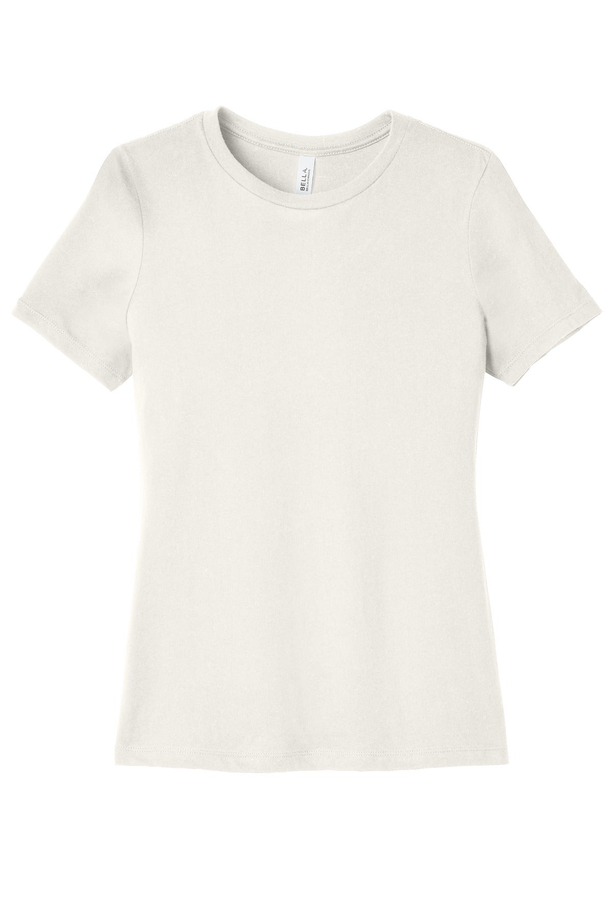 Front View of VtgWhite BELLA+CANVAS Women's Relaxed Jersey Short Sleeve Tee. BC6400