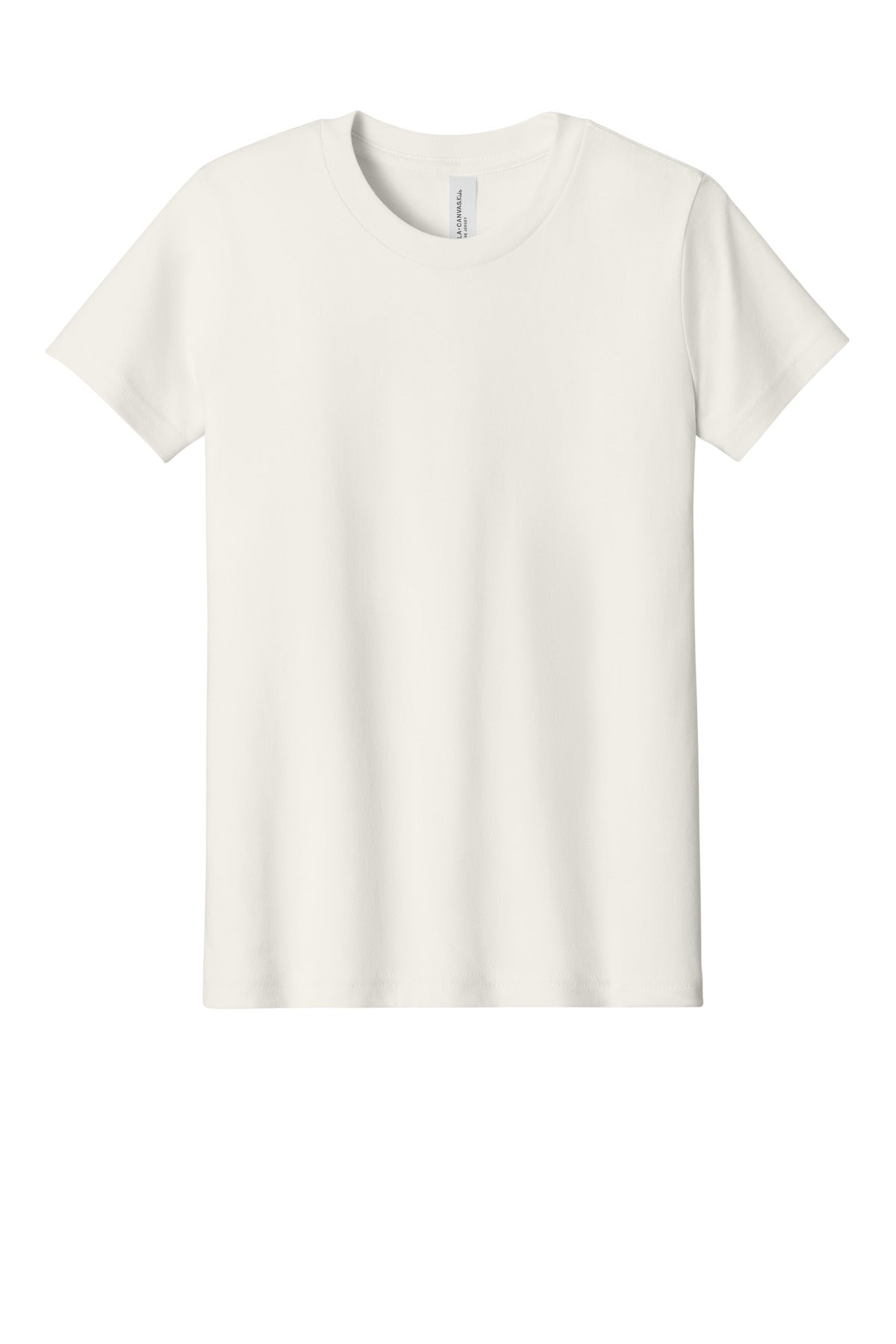 Front View of VtgWhite BELLA+CANVAS Youth Jersey Short Sleeve Tee. BC3001Y
