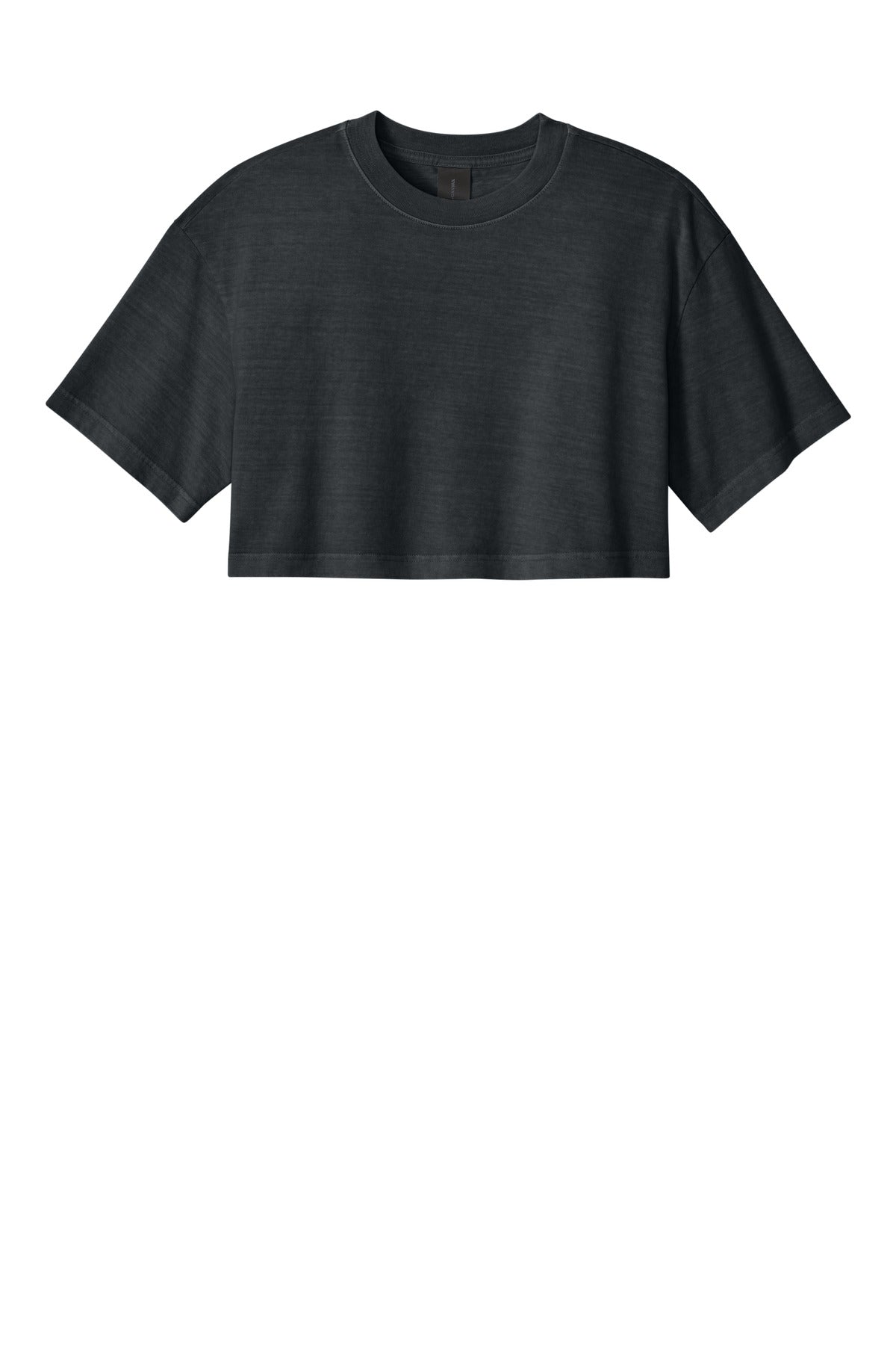 Front View of WashedBlk BELLA+CANVAS Women's Heavyweight Garment-Dyed Cropped Tee BC6882GD