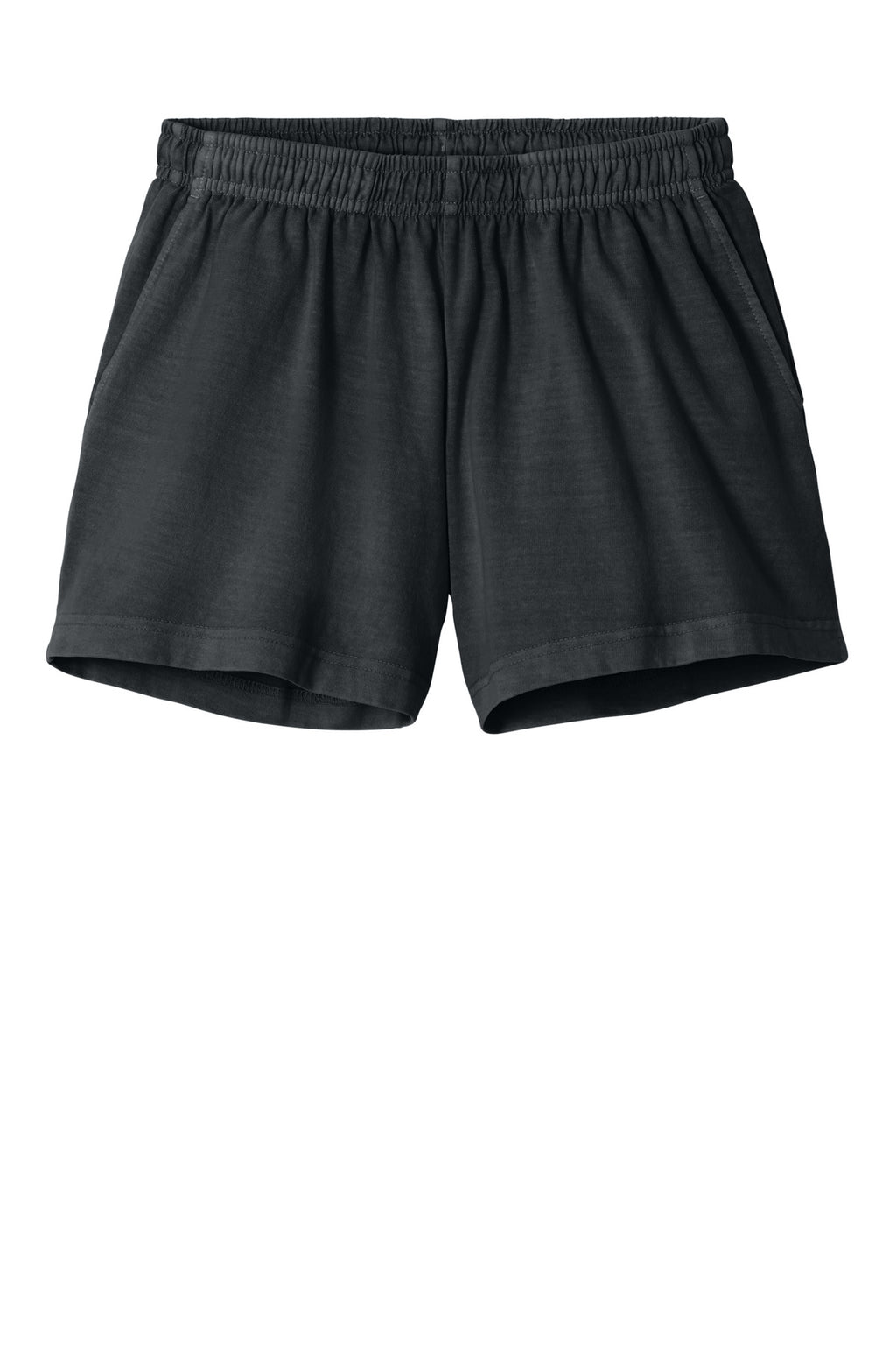 Front View of WashedBlk BELLA+CANVAS Women's Heavyweight Garment-Dyed Short BC6824GD