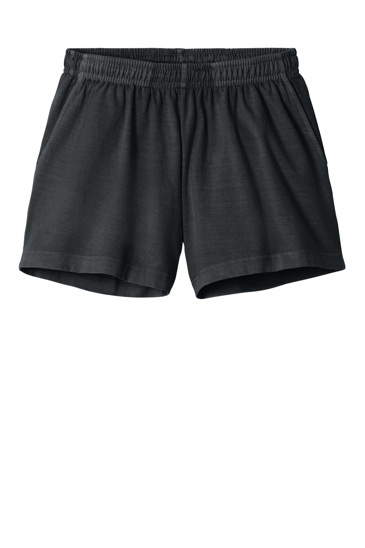 Front View of WashedBlk BELLA+CANVAS Women's Heavyweight Garment-Dyed Short BC6824GD