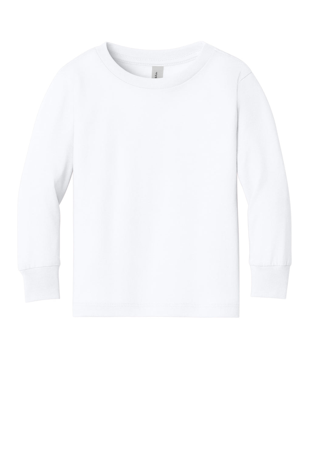 Front View of White BELLA+CANVAS Toddler Jersey Long Sleeve Tee BC3501T