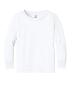 Front View of White BELLA+CANVAS Toddler Jersey Long Sleeve Tee BC3501T