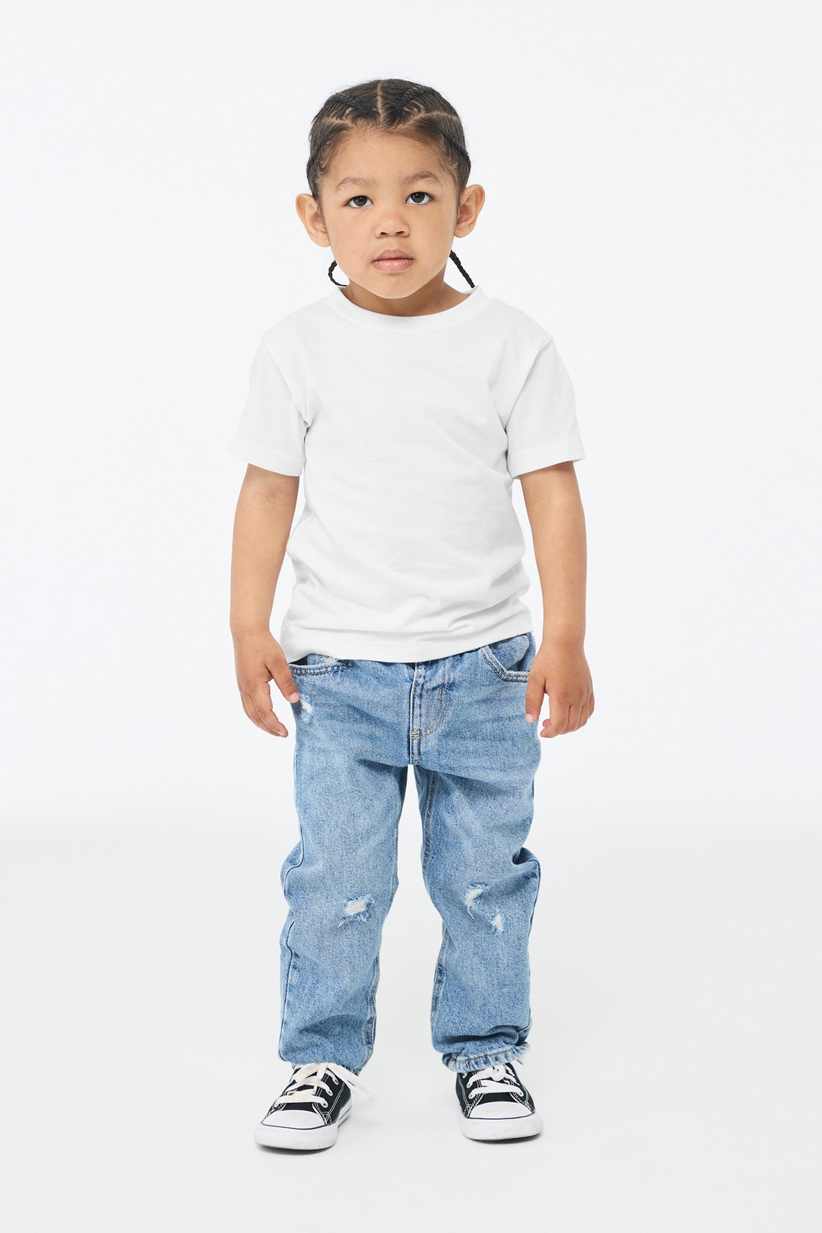 Front View of White BELLA+CANVAS Toddler Short Sleeve Tee BC3001T