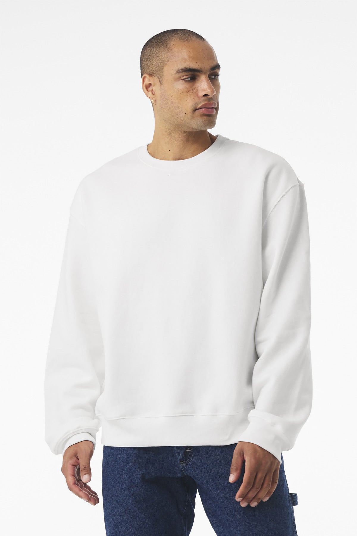 Front View of White BELLA+CANVAS Unisex 10-Ounce Heavyweight Crewneck Sweatshirt BC4711