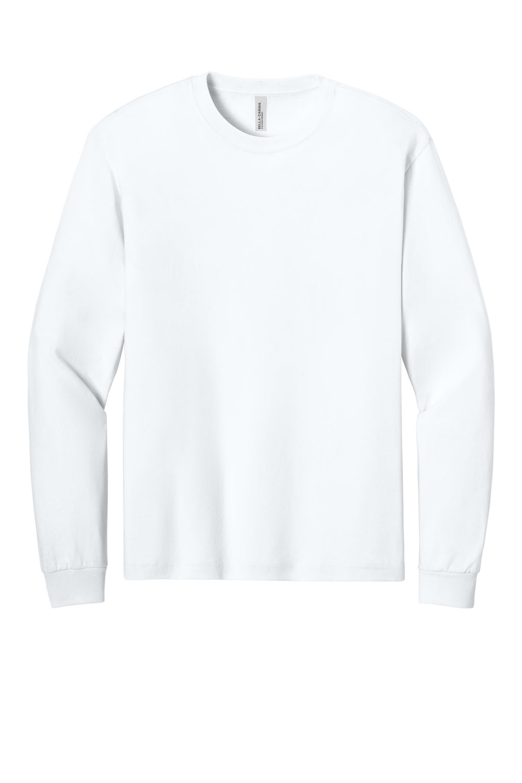 Front View of White BELLA+CANVAS Unisex 6-Ounce Heavyweight Long Sleeve Tee BC3511